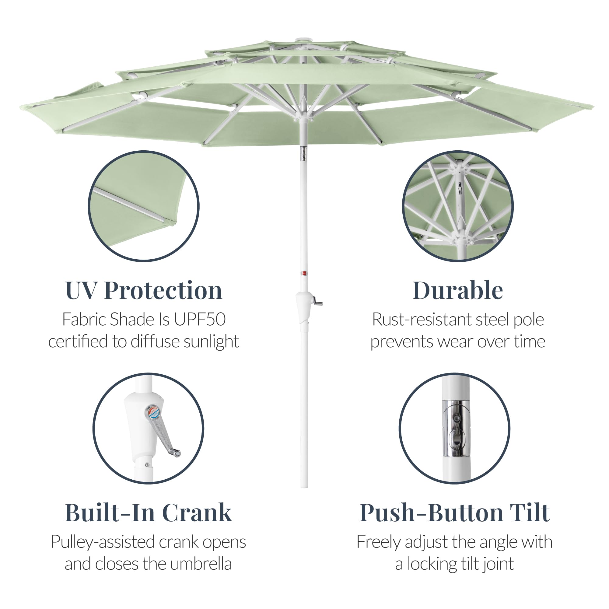 Best Choice Products 10ft 3-Tier Patio Umbrella White Pole, Outdoor Market Umbrella Steel Pole - Image 7