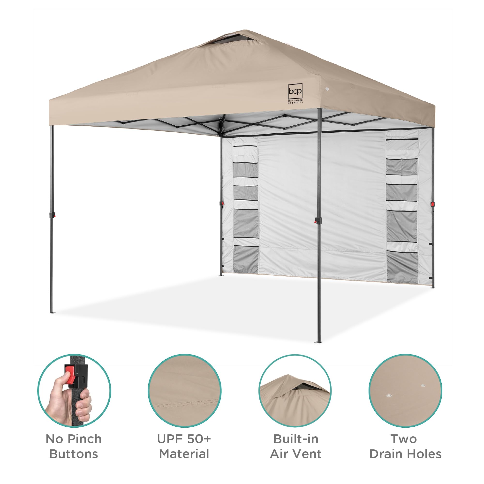 Best Choice Products 10x10ft Pop Up Canopy Tent with Sidewall, 1 Person 1 Minute Set Up, Carry Case, 4 Weight Bags - Sand - Image 4