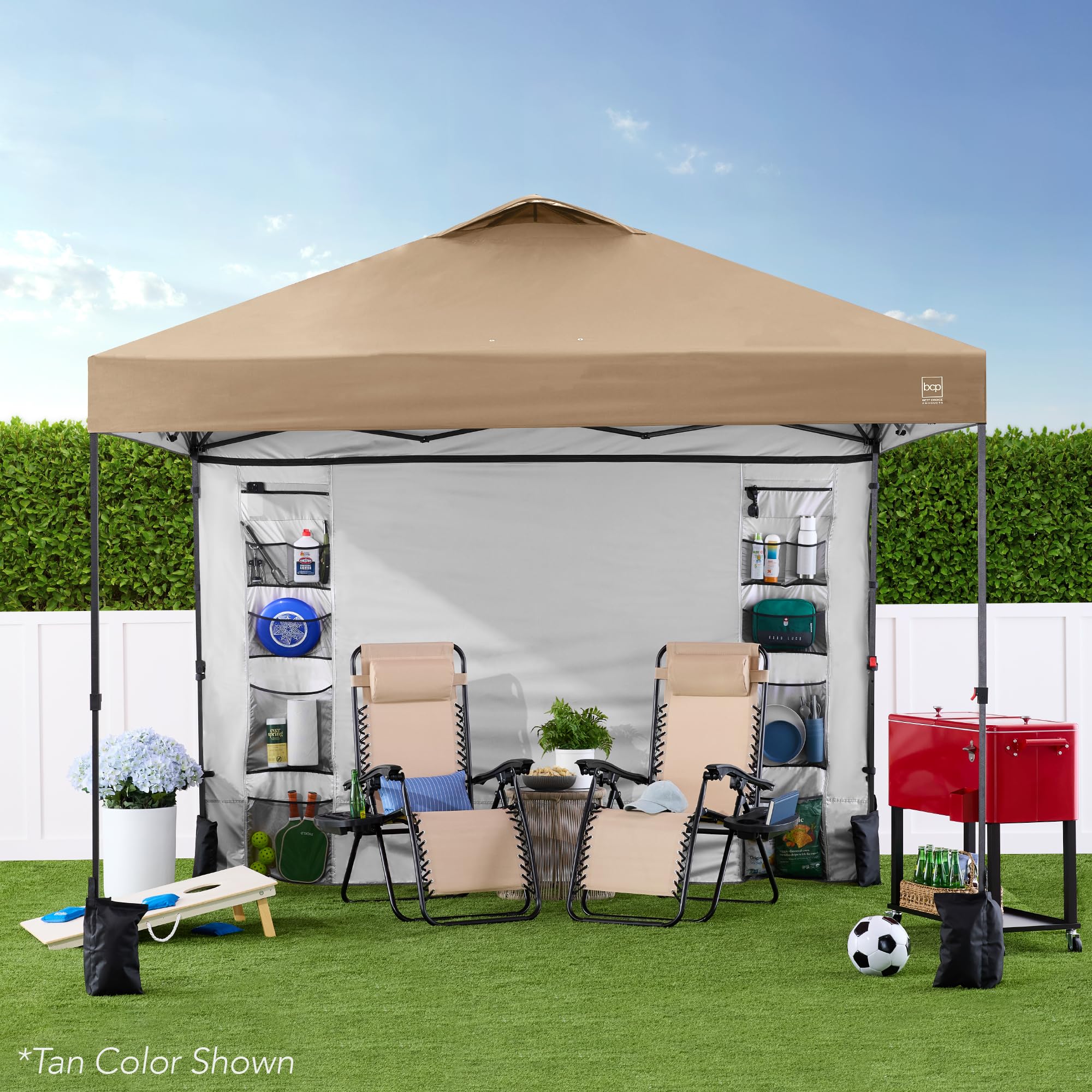 Best Choice Products 10x10ft Pop Up Canopy Tent with Sidewall, 1 Person 1 Minute Set Up, Carry Case, 4 Weight Bags - Sand - Image 6