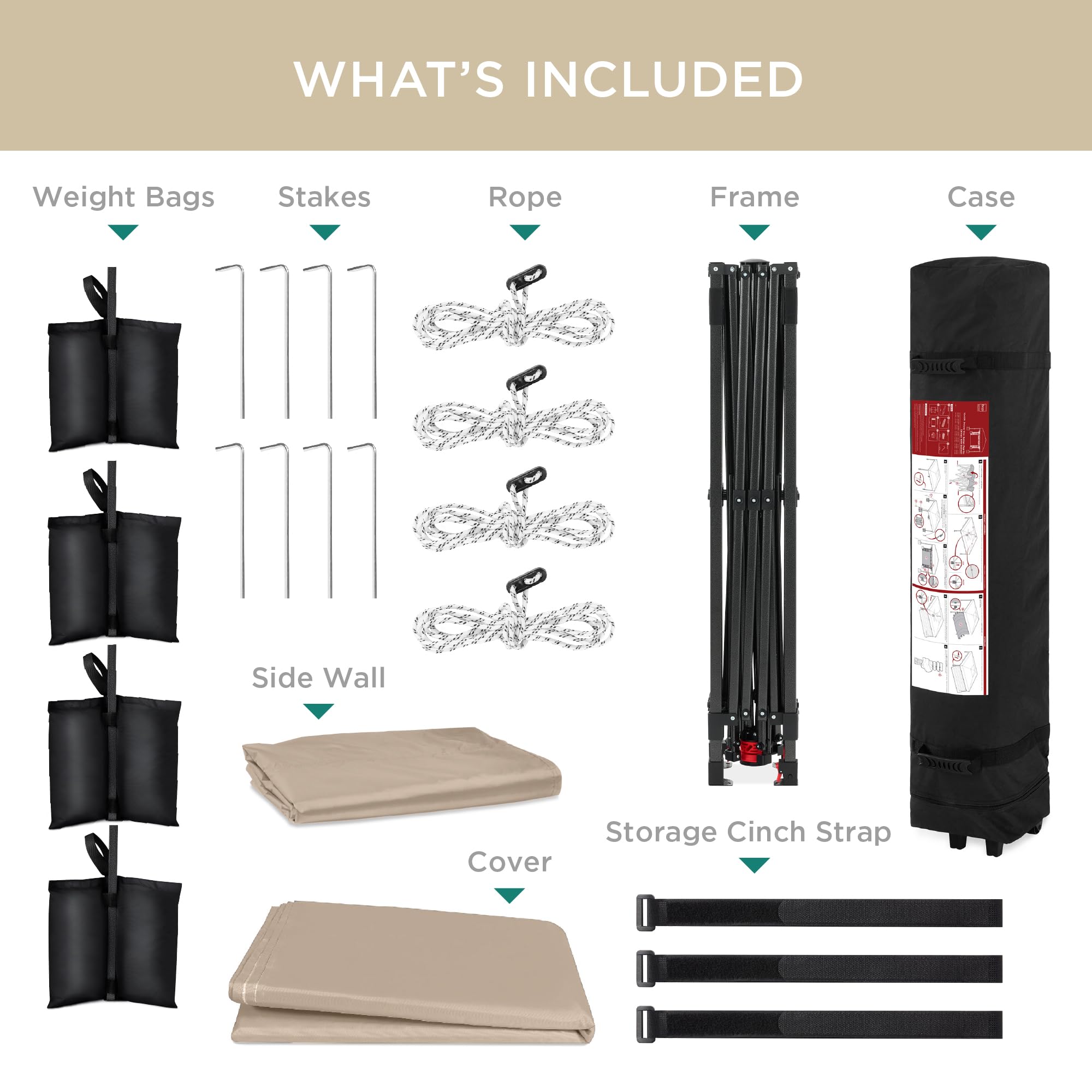 Best Choice Products 10x10ft Pop Up Canopy Tent with Sidewall, 1 Person 1 Minute Set Up, Carry Case, 4 Weight Bags - Sand - Image 7