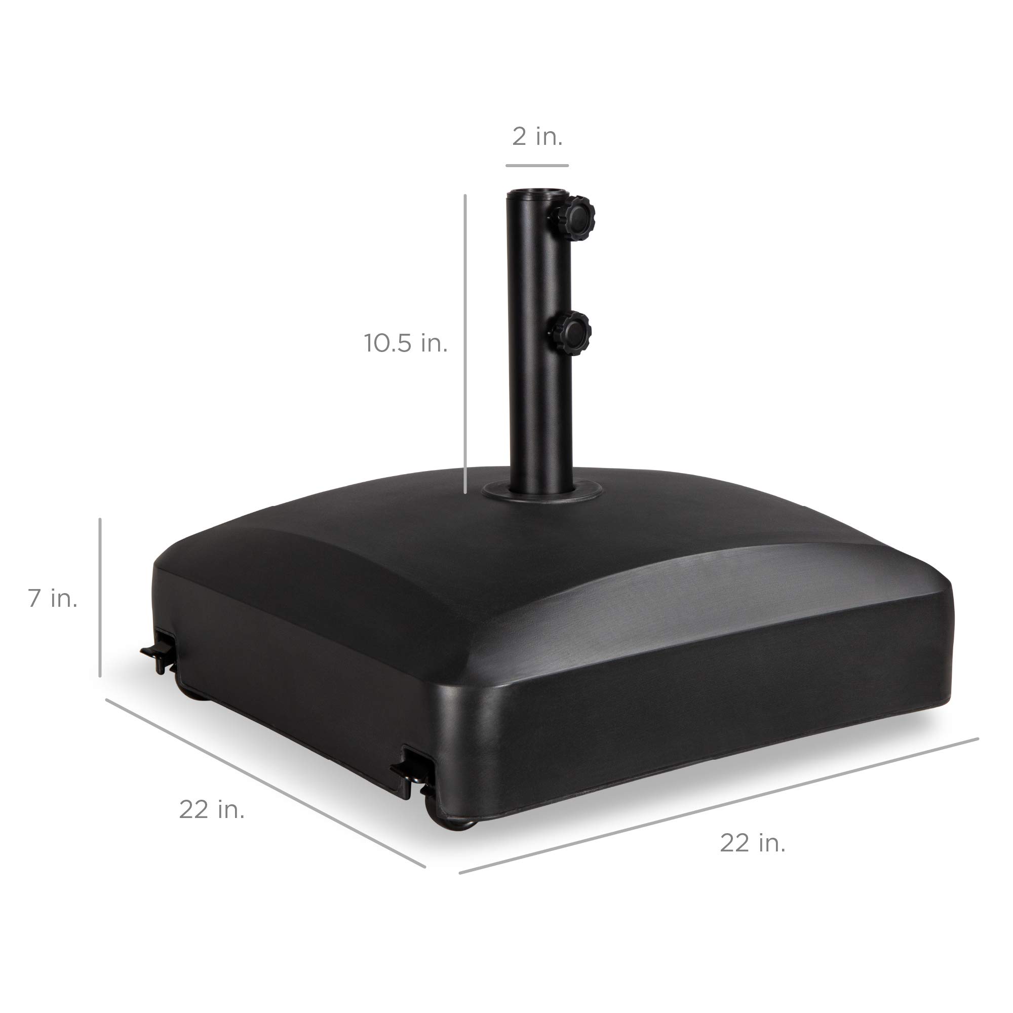 Best Choice Products 123lb Capacity Fillable Mobile Umbrella Base Heavy Duty Market Stand for Patio, Deck, Poolside w/ 4 Wheels, 2 Locks, 2 Knobs, Wind-Resistant Design - Black - Image 7