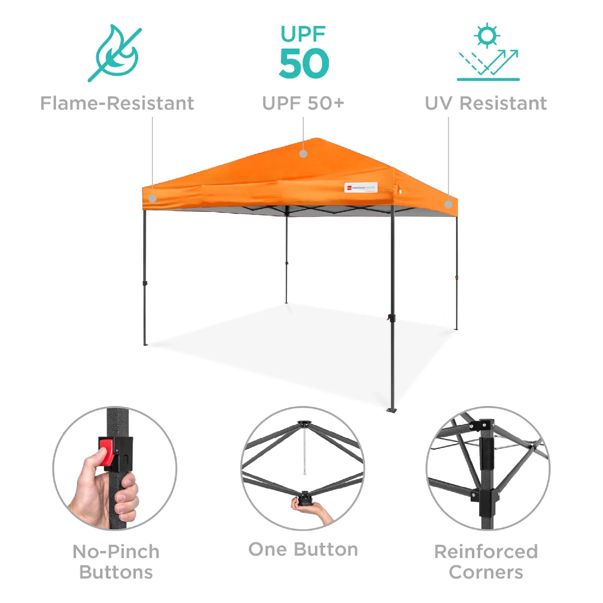 Best Choice Products 12x12ft Pop Up Canopy Tent, Outdoor Shade, 1 Person 1 Minute Set Up, Carry Case, 4 Weight Bags - Orange - Image 4