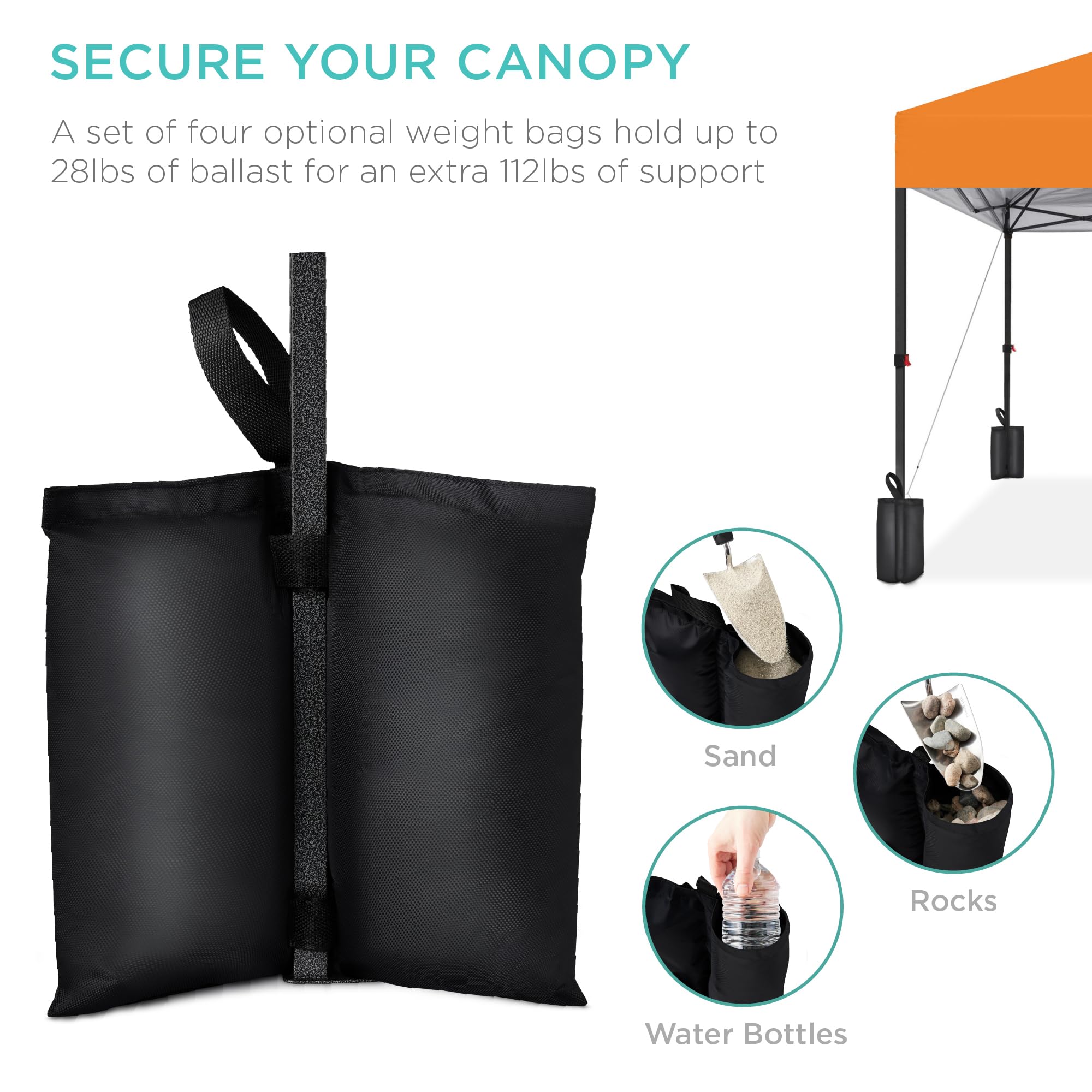 Best Choice Products 12x12ft Pop Up Canopy Tent, Outdoor Shade, 1 Person 1 Minute Set Up, Carry Case, 4 Weight Bags - Orange - Image 5