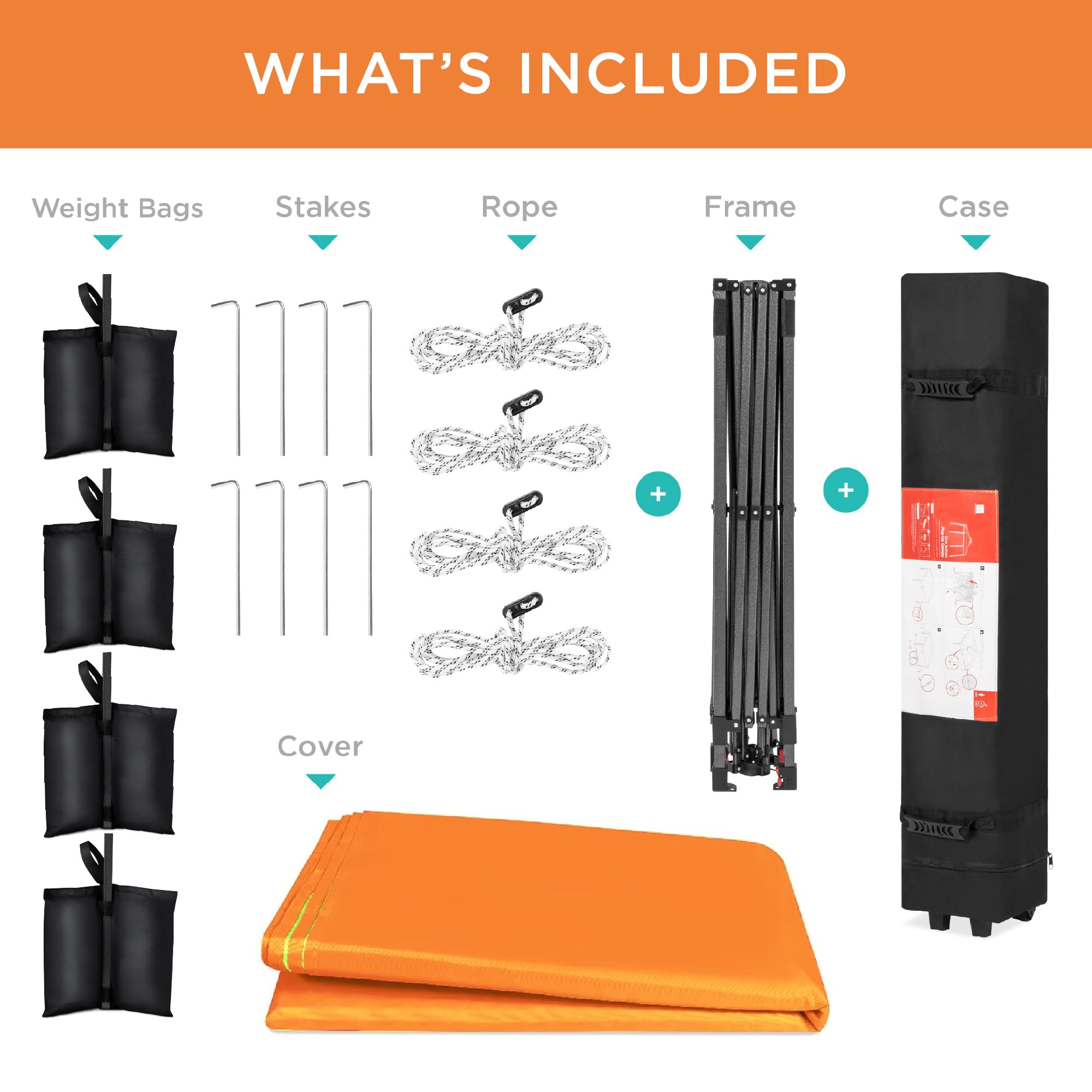 Best Choice Products 12x12ft Pop Up Canopy Tent, Outdoor Shade, 1 Person 1 Minute Set Up, Carry Case, 4 Weight Bags - Orange - Image 7