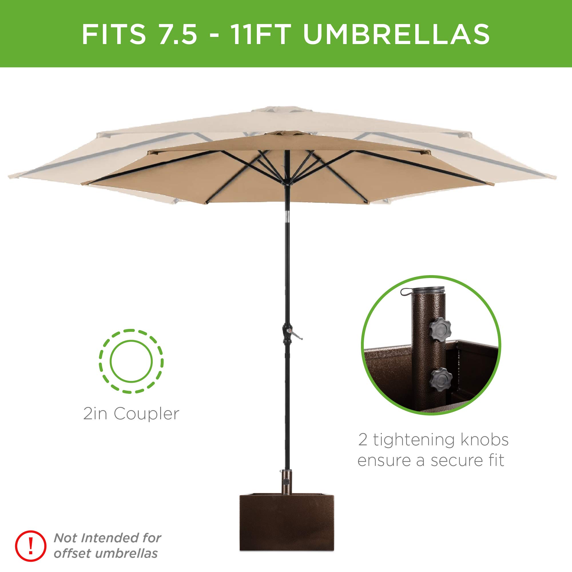 Best Choice Products 150lb Capacity Portable Steel Umbrella Base Stand for Outdoor, Patio, Garden, Market w/Fillable Planter, Drainage, 2 Adjustment Knobs, Handle, Wheels - Image 3