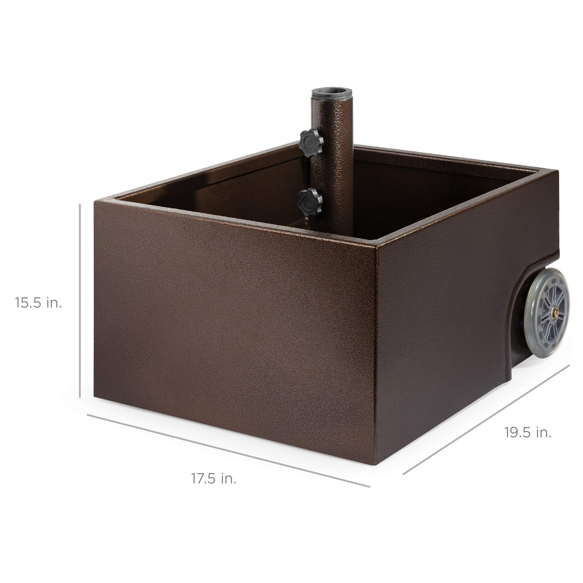 Best Choice Products 150lb Capacity Portable Steel Umbrella Base Stand for Outdoor, Patio, Garden, Market w/Fillable Planter, Drainage, 2 Adjustment Knobs, Handle, Wheels - Image 7