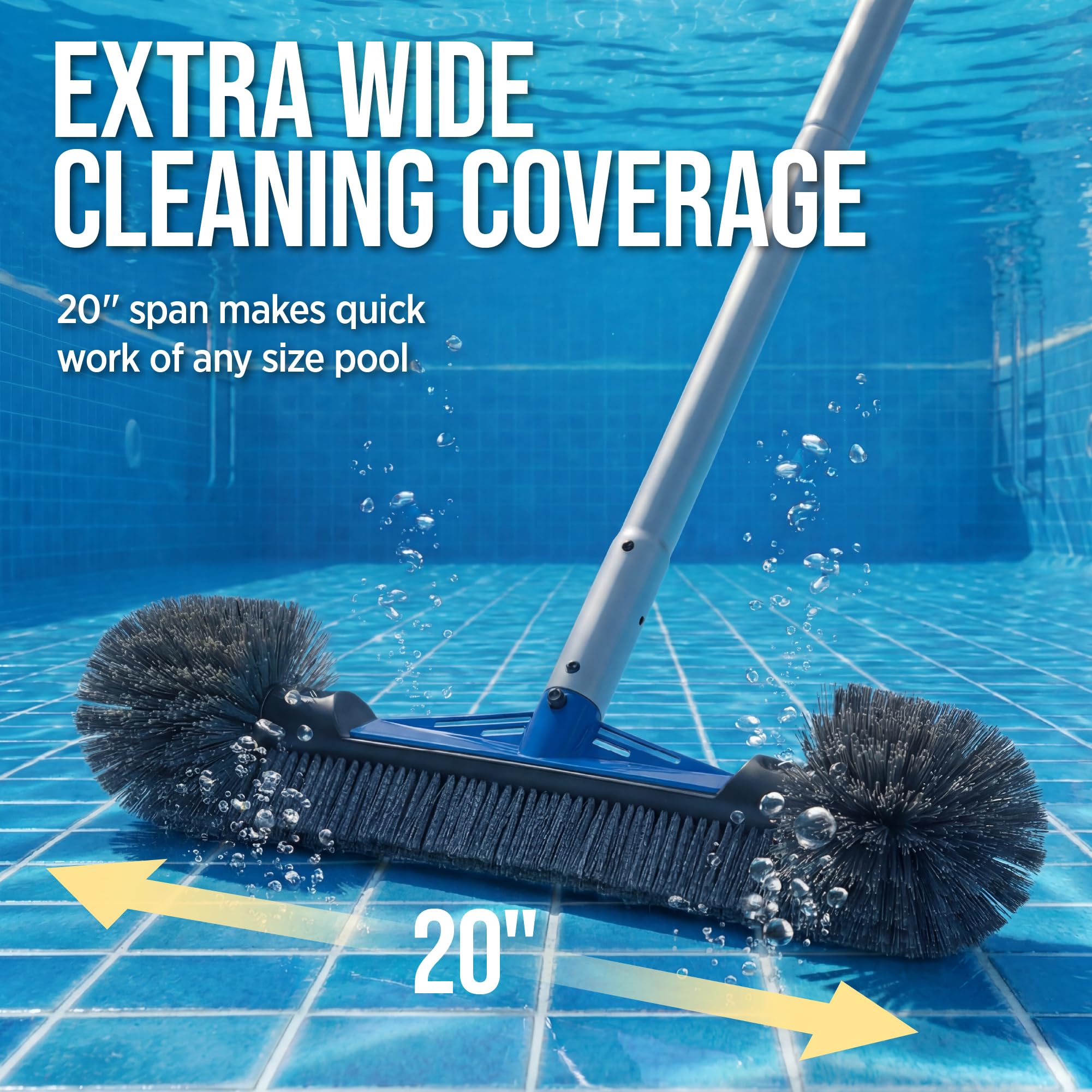 Best Choice Products 20" Pool Brush with 9 ft Aluminum Pole – Heavy-Duty Swimming Pool Wall & Floor Cleaning Set - Image 5