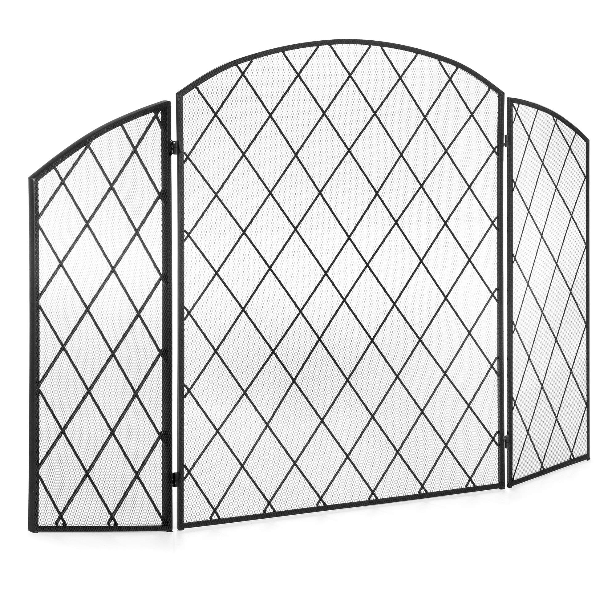 Best Choice Products 3-Panel 50x30in Wrought Iron Decorative Mesh Fireplace Screen Gate Protector, Fire Spark Guard for Indoor & Outdoor w/Folding Side Panels, Black - Image 3