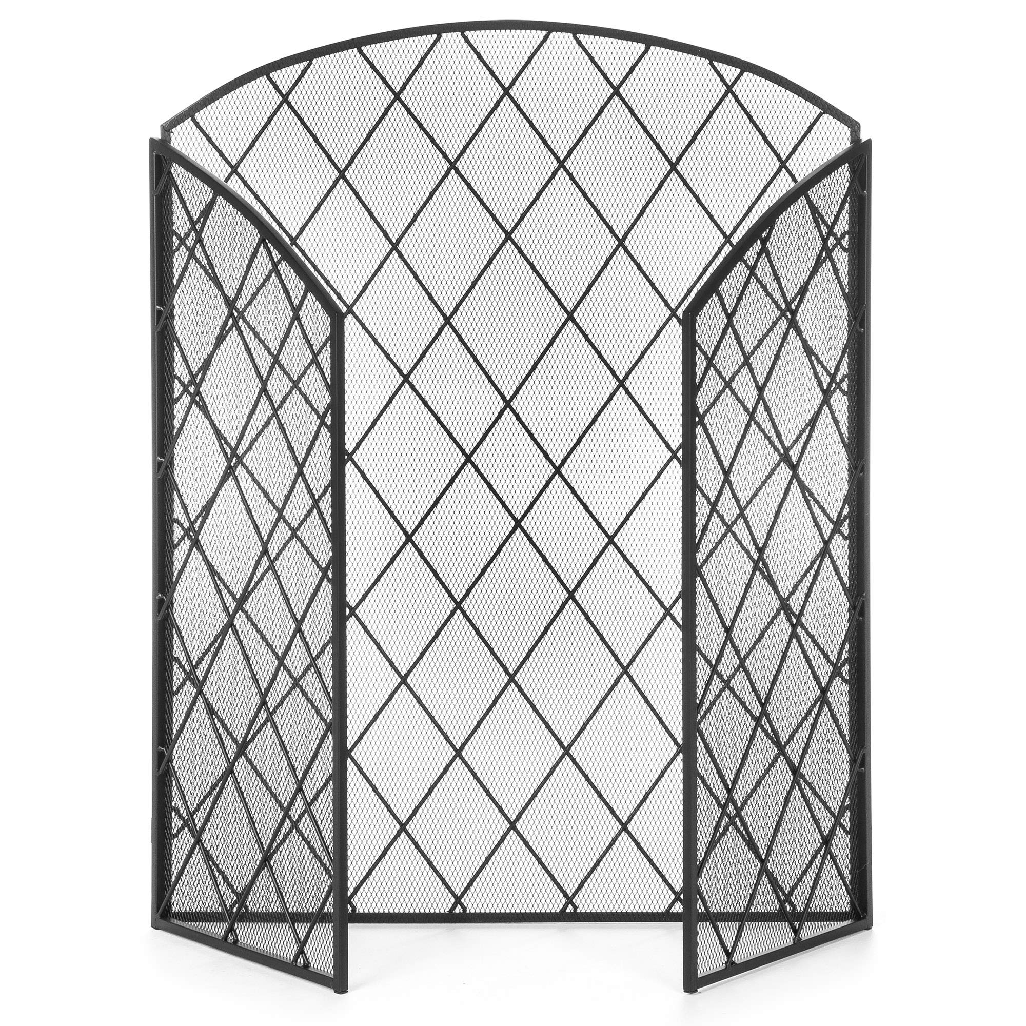 Best Choice Products 3-Panel 50x30in Wrought Iron Decorative Mesh Fireplace Screen Gate Protector, Fire Spark Guard for Indoor & Outdoor w/Folding Side Panels, Black - Image 4