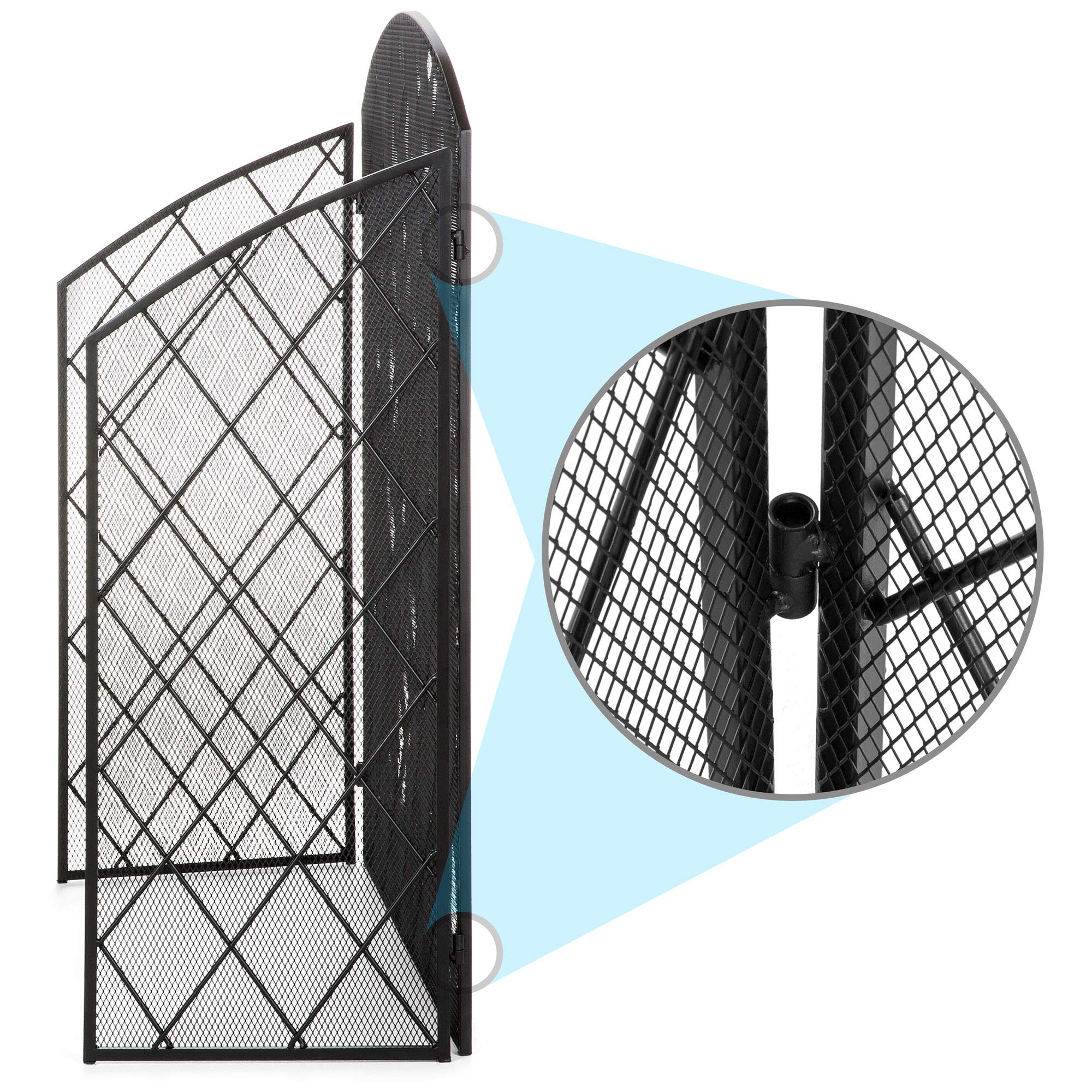 Best Choice Products 3-Panel 50x30in Wrought Iron Decorative Mesh Fireplace Screen Gate Protector, Fire Spark Guard for Indoor & Outdoor w/Folding Side Panels, Black - Image 5