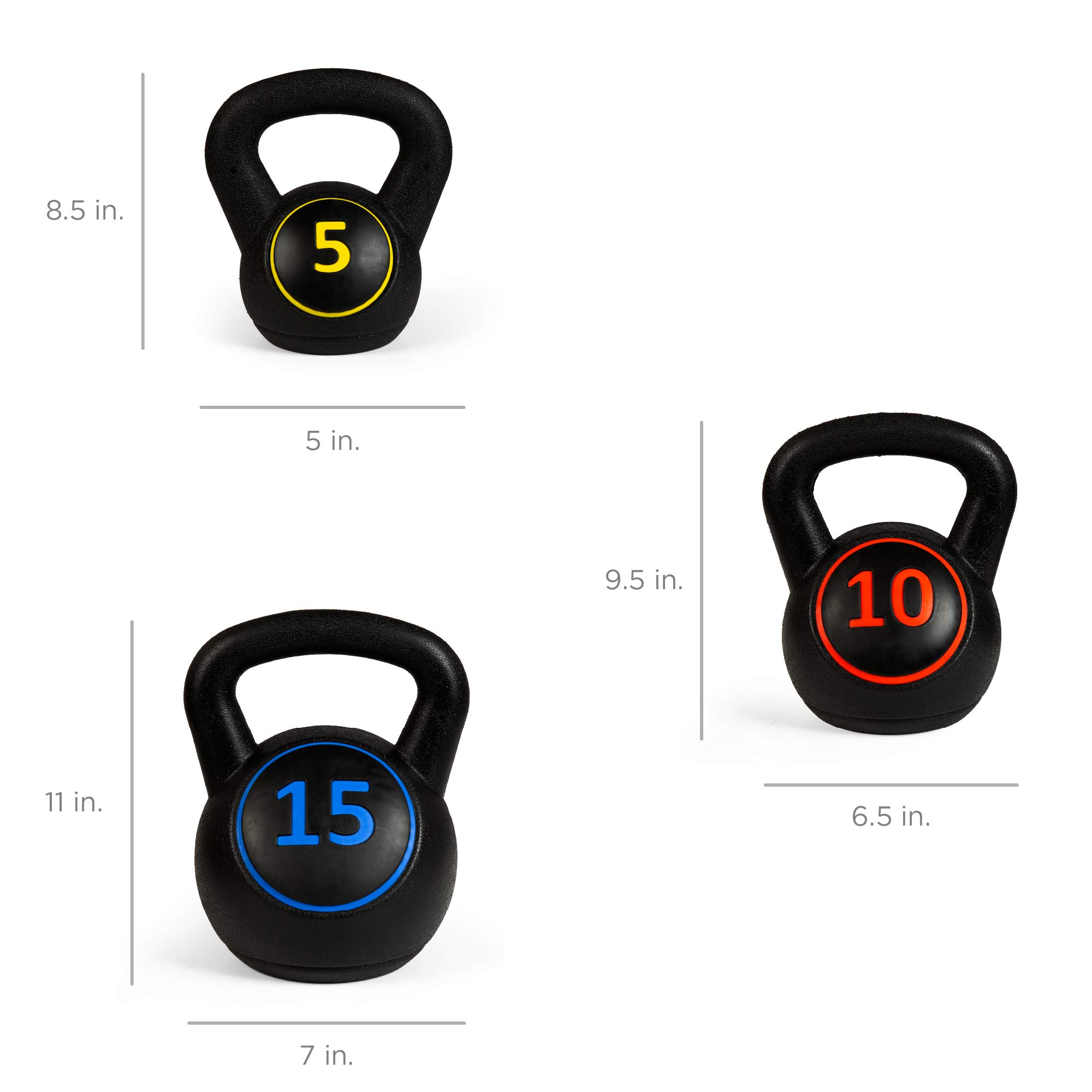 Best Choice Products 3-Piece Kettlebell Set with Storage Rack, HDPE Coated Exercise Fitness Concrete Weights for Home Gym, Strength Training, HIIT Workout 5lb, 10lb, 15lb - Image 6