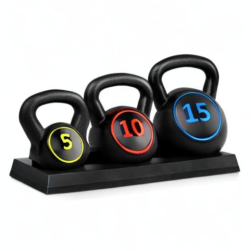 Best Choice Products 3-Piece Kettlebell Set with Storage Rack, HDPE Coated Exercise Fitness Concrete Weights for Home Gym, Strength Training, HIIT Workout 5lb, 10lb, 15lb - Image 8