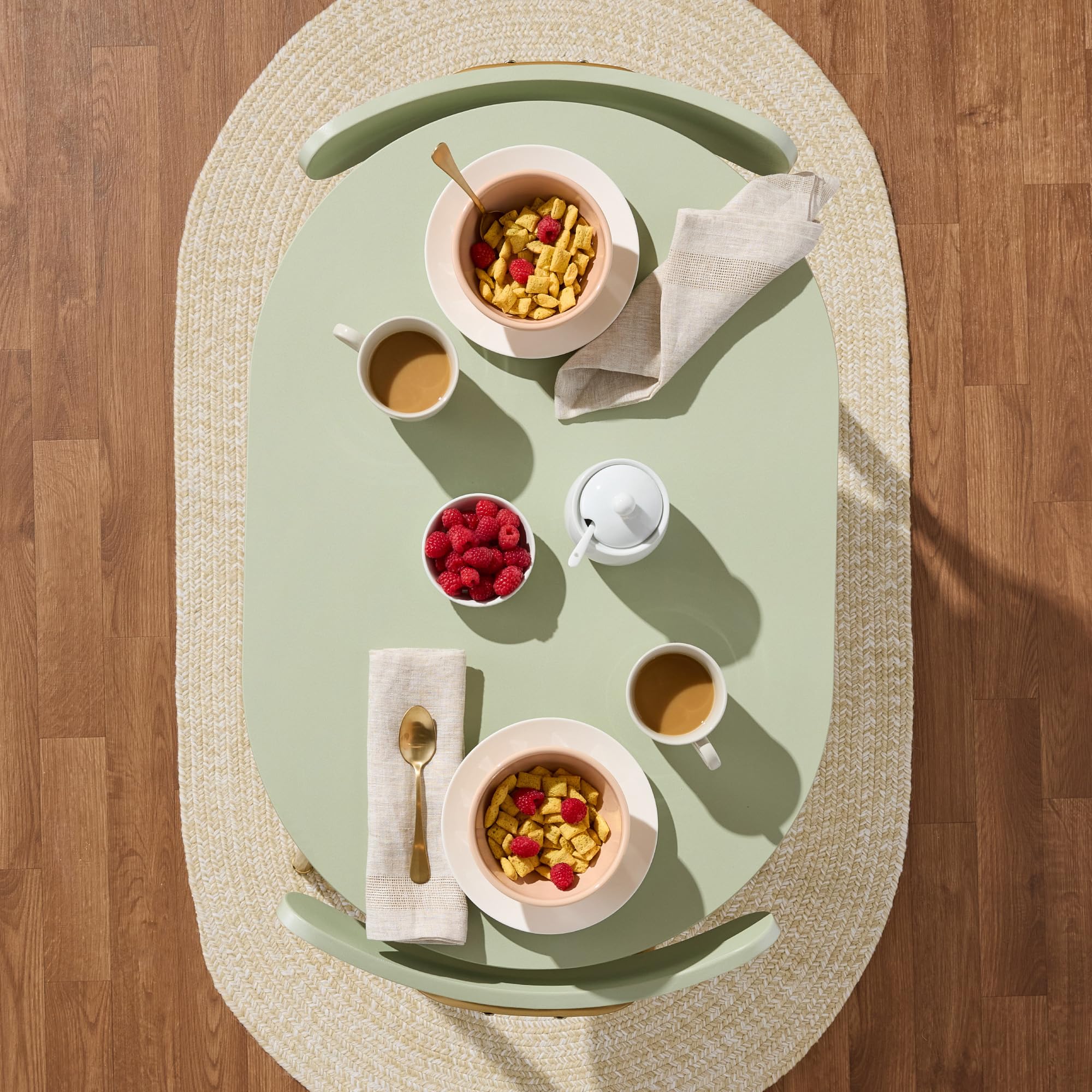 Best Choice Products 3-Piece Oval Dining Table Set, Modern Small Kitchen Dinette w/ 2 Chairs, Metal Frame, Curved Backrests - Sage Green/Gold - Image 3