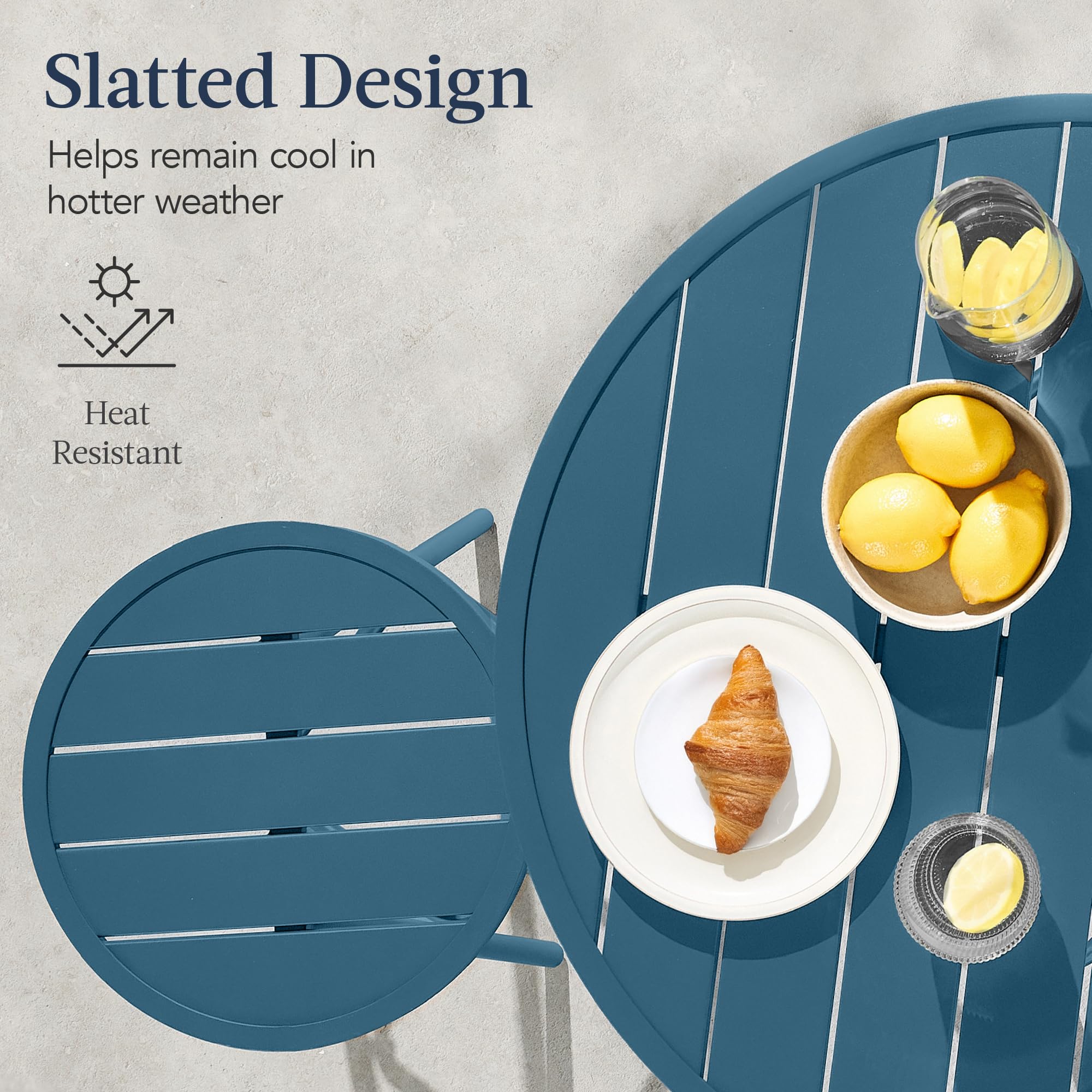 Best Choice Products 3-Piece Patio Dining Set, Bar Height, Outdoor Bistro Set, Outdoor Round Bar Table w/ 2 Bar Stools, Steel - Peacock Blue - Image 4