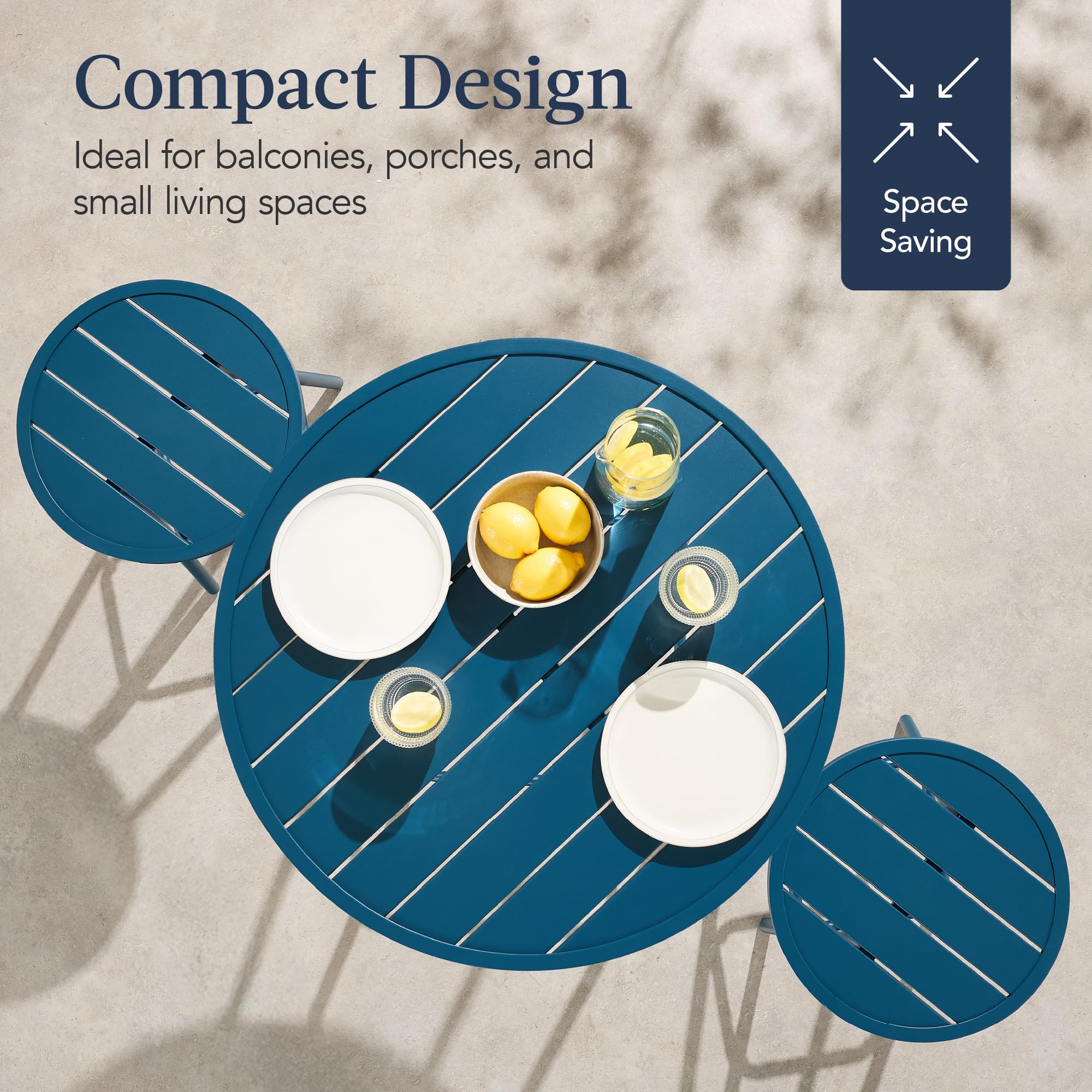 Best Choice Products 3-Piece Patio Dining Set, Bar Height, Outdoor Bistro Set, Outdoor Round Bar Table w/ 2 Bar Stools, Steel - Peacock Blue - Image 6