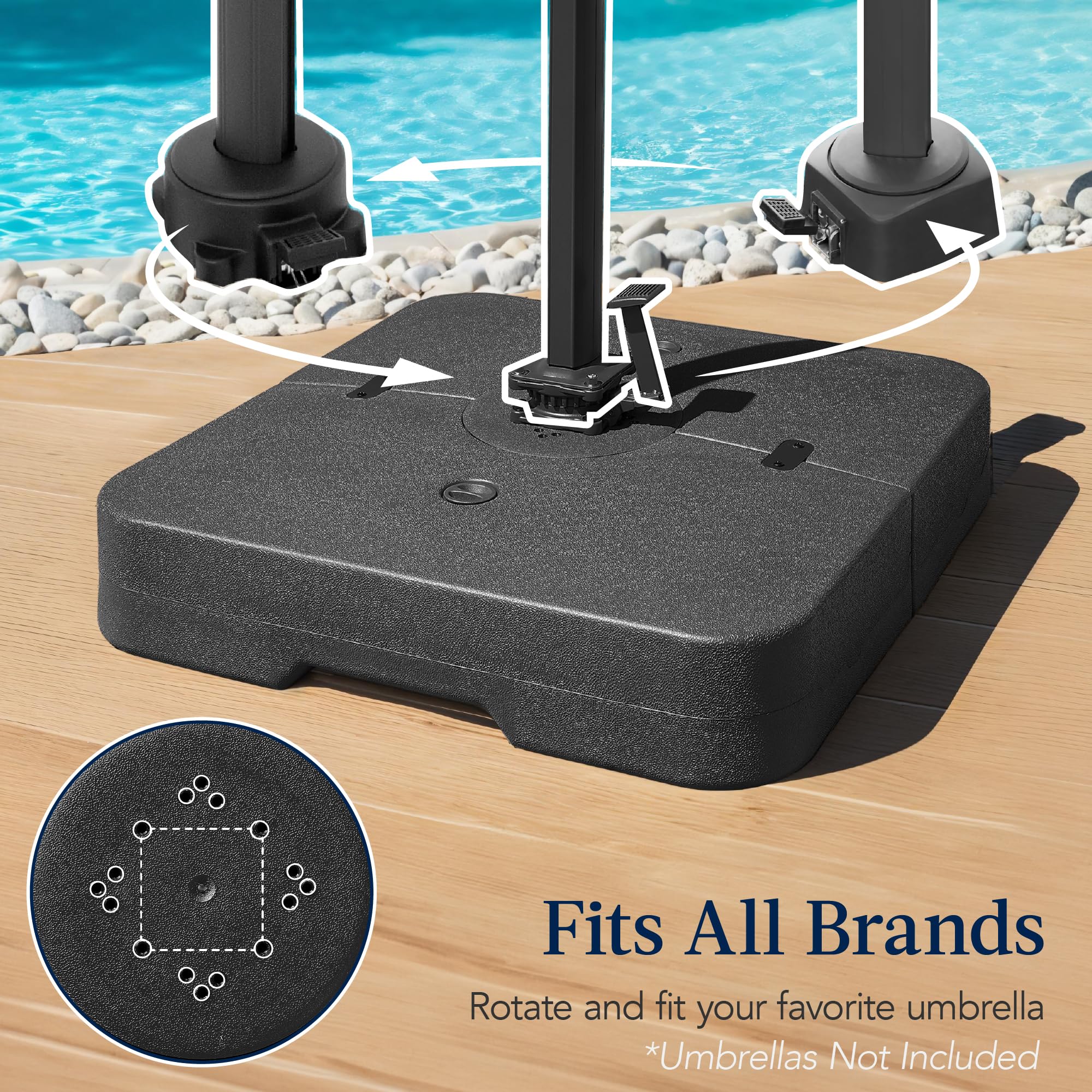 Best Choice Products 330lb Cantilever Offset Patio Umbrella Base, Heavy-Duty Outdoor Stand, Sand Water Fillable Weights Set w/Easy-Fill Spouts – Black - Image 3