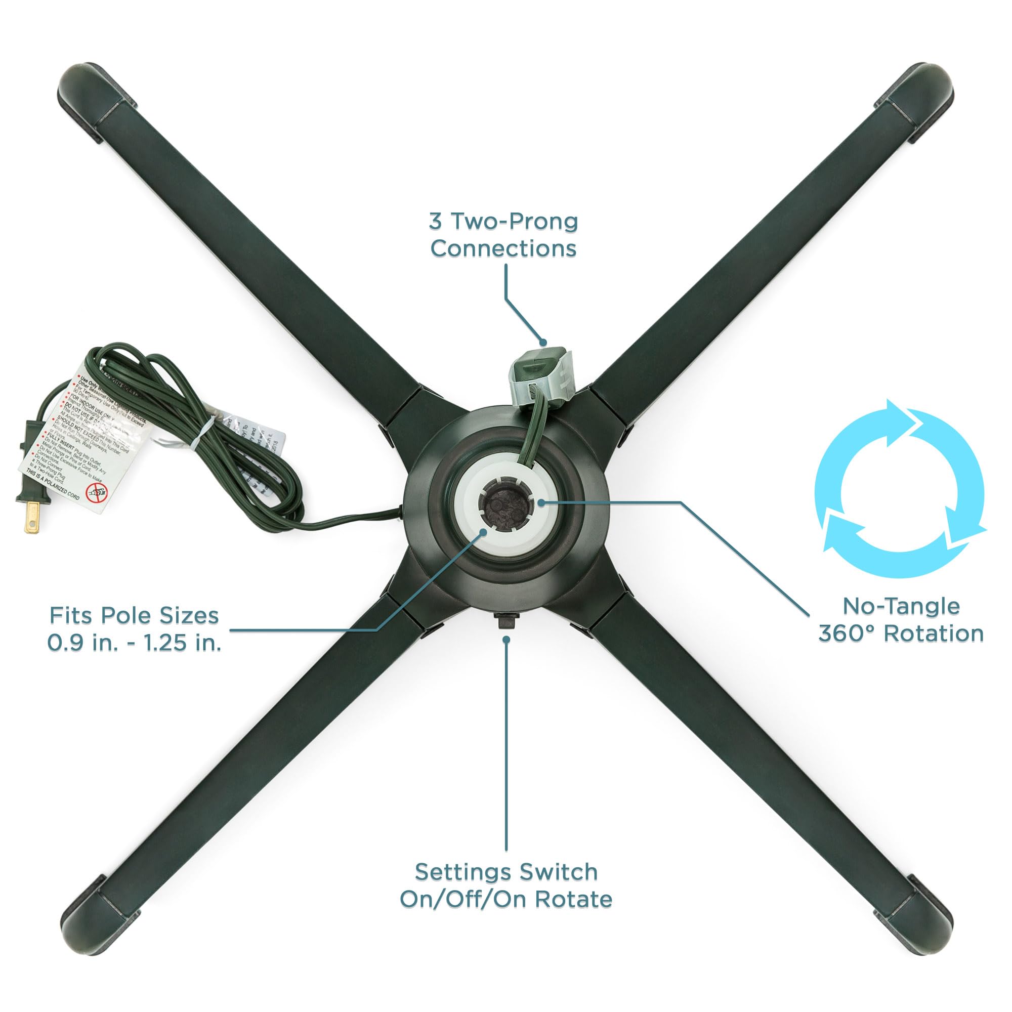 Best Choice Products 360-Degree Rotating Adjustable Christmas Tree Stand for Up to 7.5ft Artificial Tree w/ 3 Settings, 3 Built-in Electrical Outlets, Black - Image 4