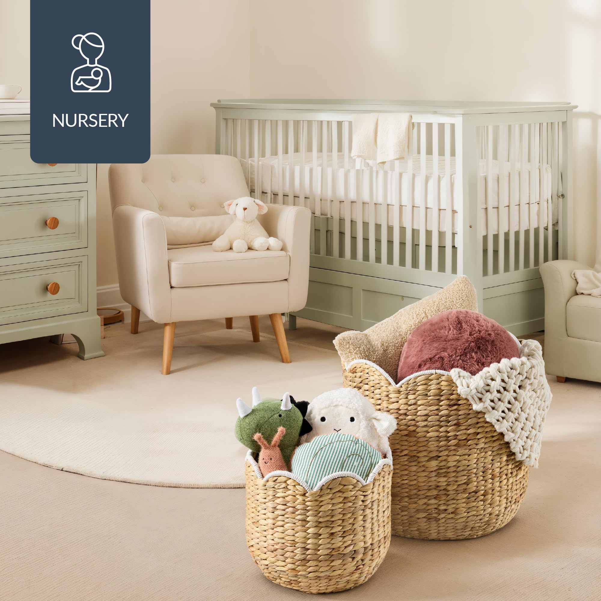 Best Choice Products 3pc Water Hyacinth Scalloped Multipurpose Nesting Baskets, Storage Bin Organization Totes for Living Room, Bedroom, Nursery, Laundry Room - Natural w/White Trim - Image 7