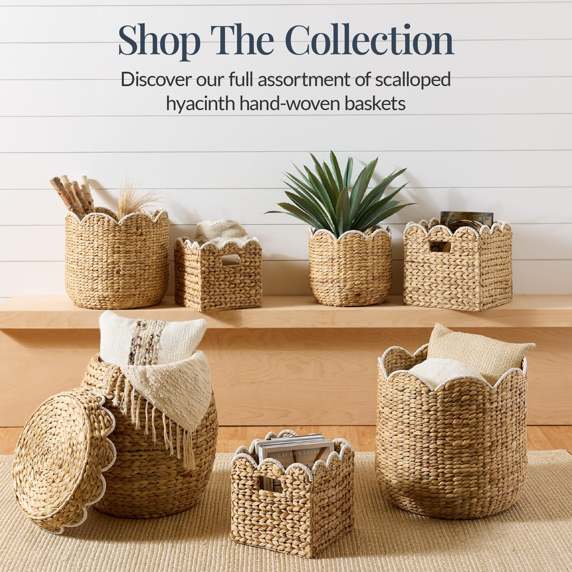 Best Choice Products 3pc Water Hyacinth Scalloped Multipurpose Nesting Baskets, Storage Bin Organization Totes for Living Room, Bedroom, Nursery, Laundry Room - Natural w/White Trim - Image 8