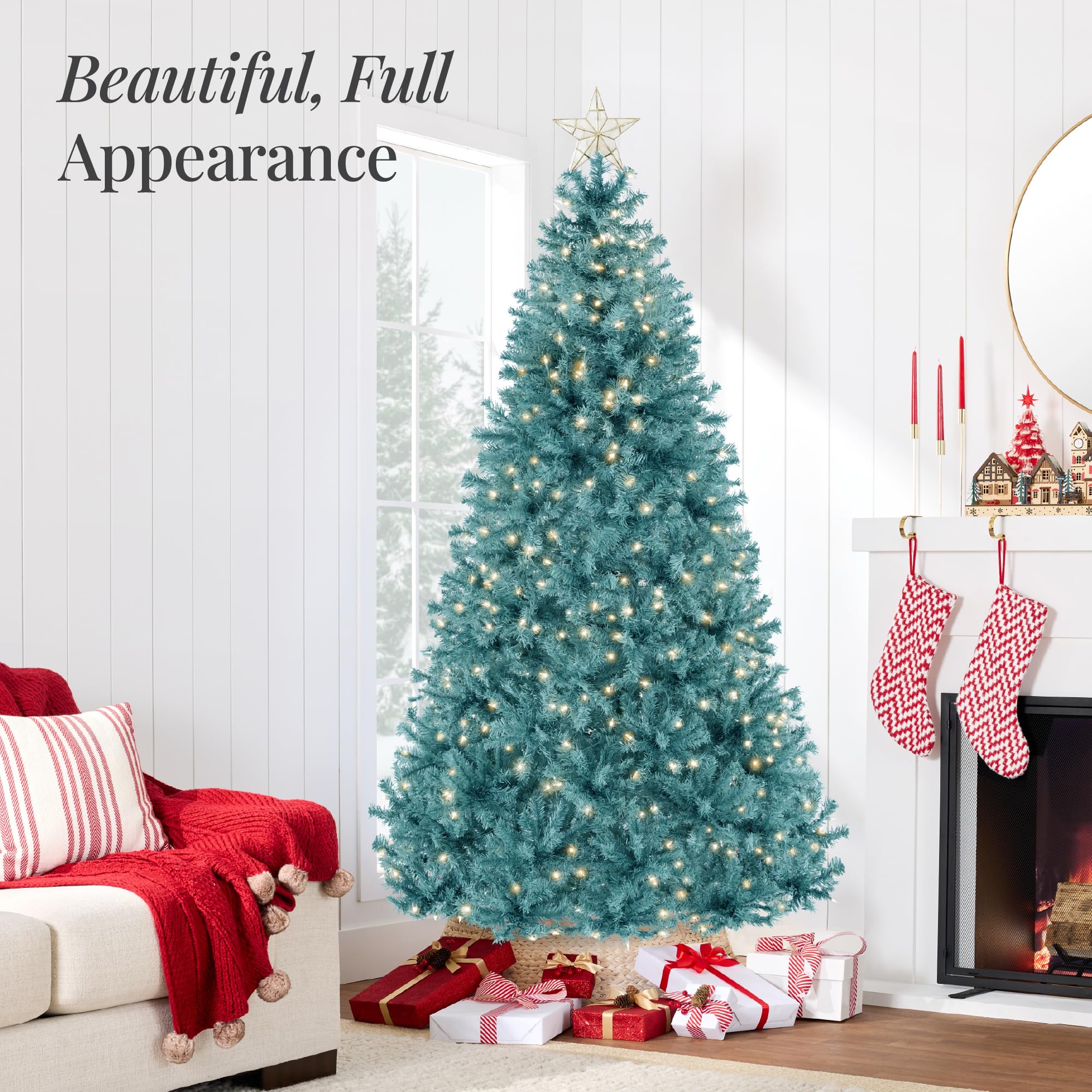 Best Choice Products 4.5ft Pre-Lit Peacock Blue Christmas Tree, Full Artificial Holiday Decoration w/ 362 Branch Tips, 175 Lights, Foldable Base - Image 3