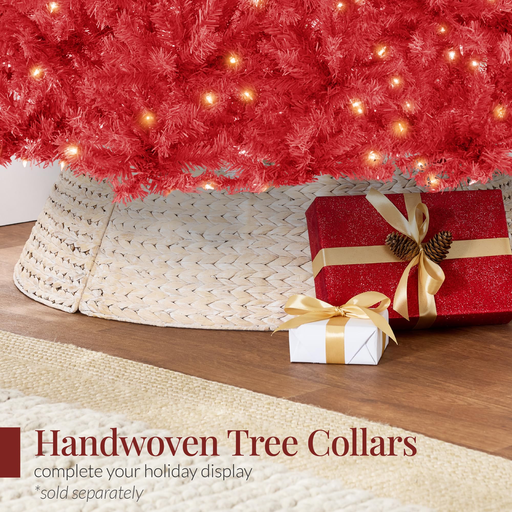 Best Choice Products 7.5ft Pre-Lit Red Christmas Tree, Full Artificial Holiday Decoration w/ 1,350 Branch Tips, 550 Lights, Foldable Base - Image 9