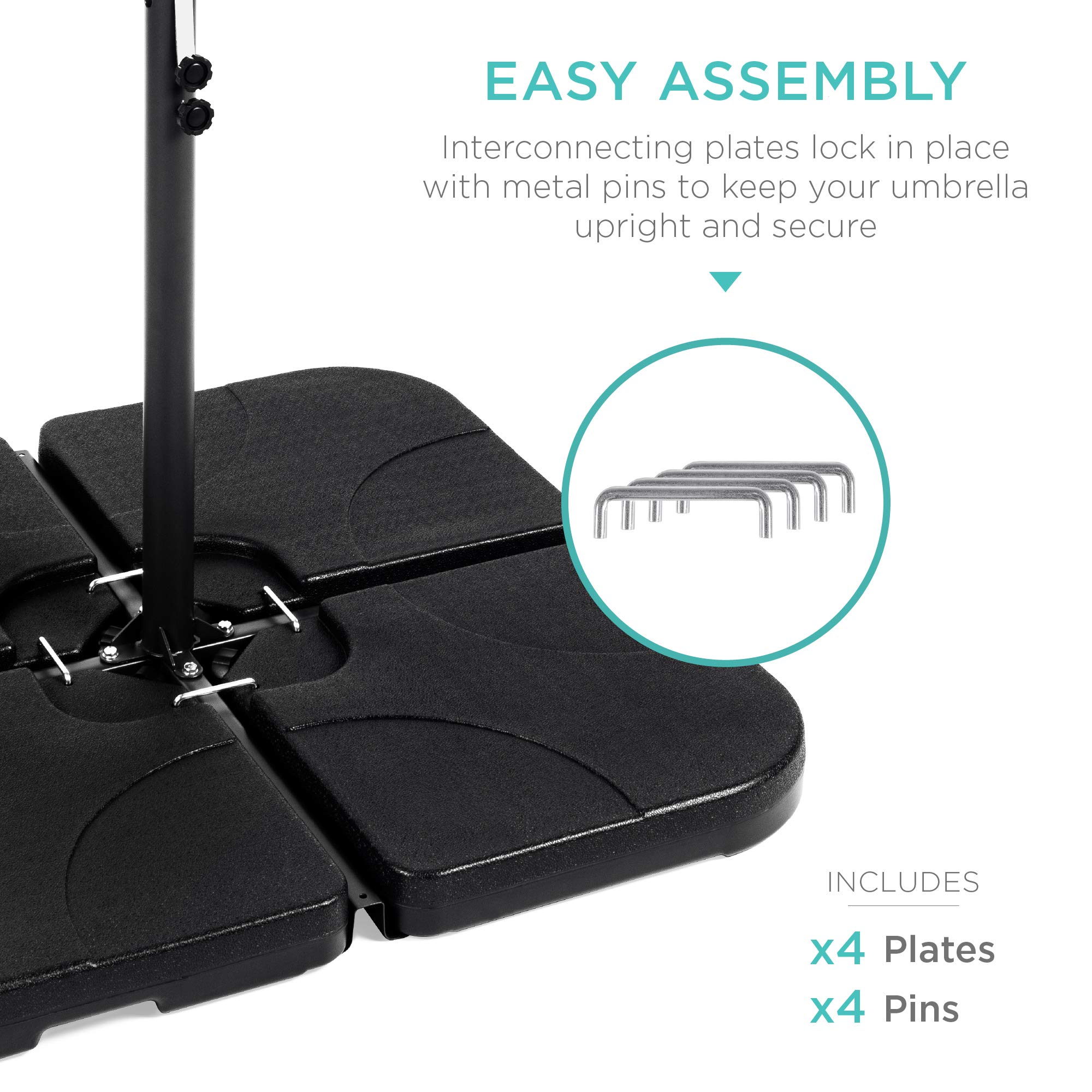 Best Choice Products 4-Piece 155lb Capacity Heavy-Duty Cantilever Offset Patio Umbrella Stand Square Base Plate Set w/Easy-Fill Spouts for Water or Sand - Black - Image 4