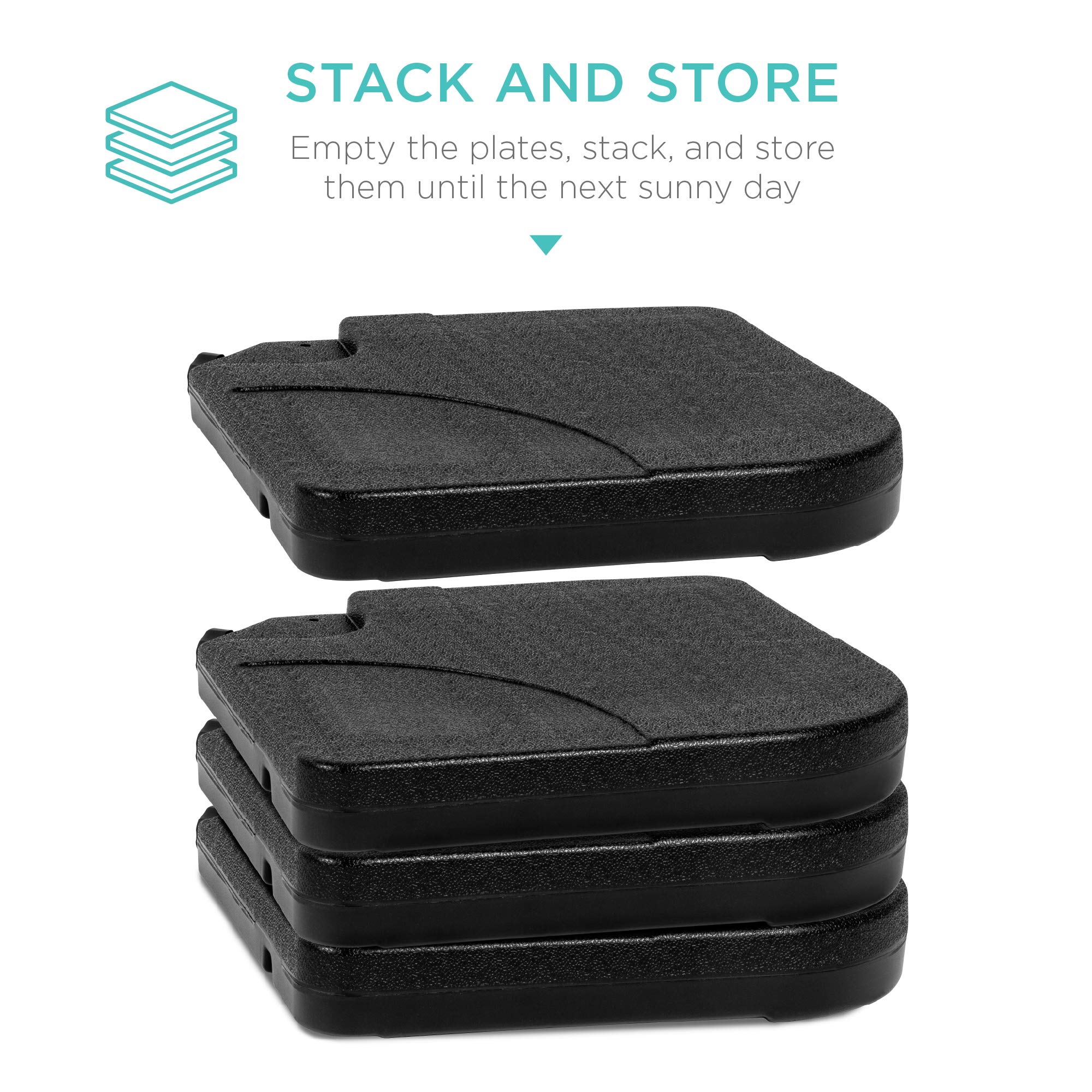 Best Choice Products 4-Piece 155lb Capacity Heavy-Duty Cantilever Offset Patio Umbrella Stand Square Base Plate Set w/Easy-Fill Spouts for Water or Sand - Black - Image 6