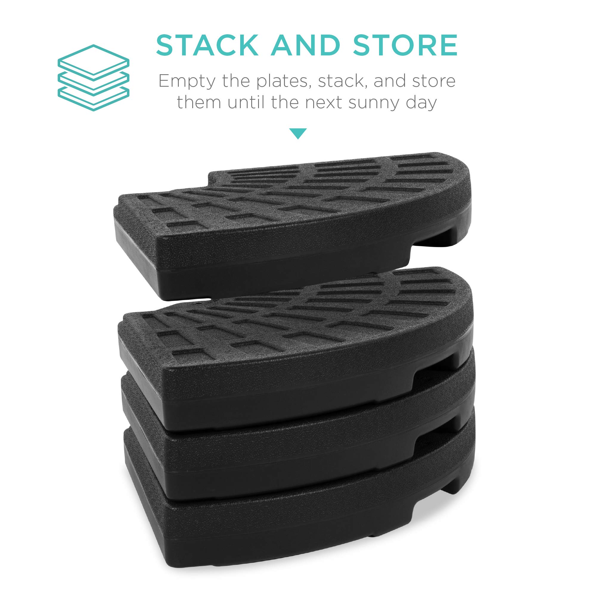 Best Choice Products 4-Piece 158lb Capacity Cantilever Offset Patio Umbrella Circular Base Stand w/Carry Handles, Easy-Fill Spouts, Base Connector Hooks, UV Stability - Black - Image 6