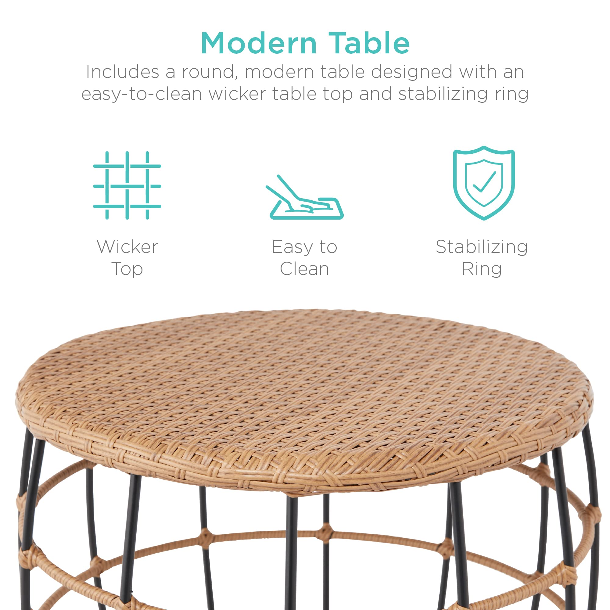 Best Choice Products 4-Piece Outdoor Rope Wicker Patio Conversation Set, Modern Contemporary Furniture for Backyard, Balcony, Porch w/Loveseat, Plush Cushions, Coffee Table, Steel Frame - Black - Image 5