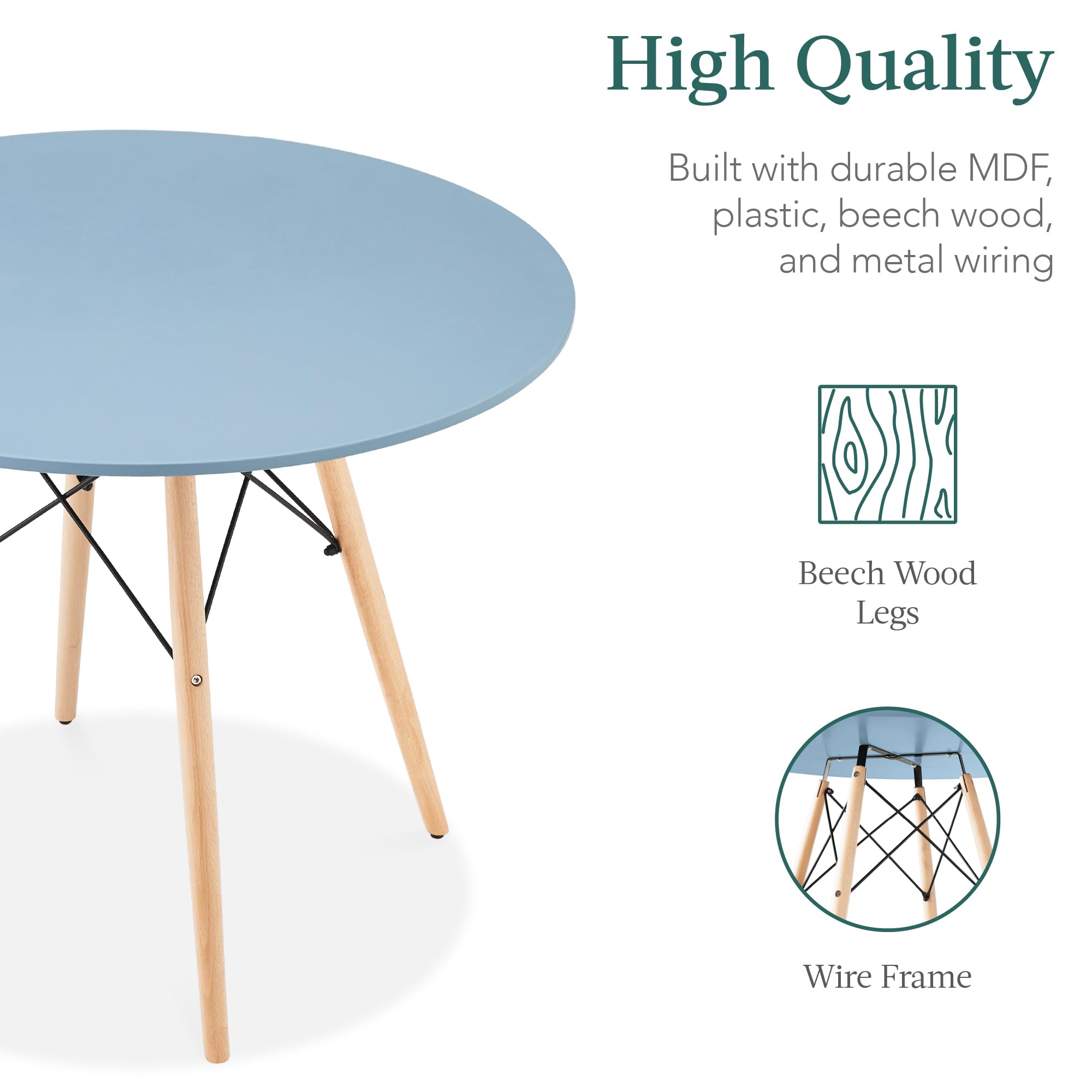 Best Choice Products 5-Piece Dining Set, Compact Mid-Century Modern Table & Chair Set for Home, Apartment w/ 4 Chairs, Plastic Seats, Wooden Legs, Metal Frame - Blue/Oak - Image 5