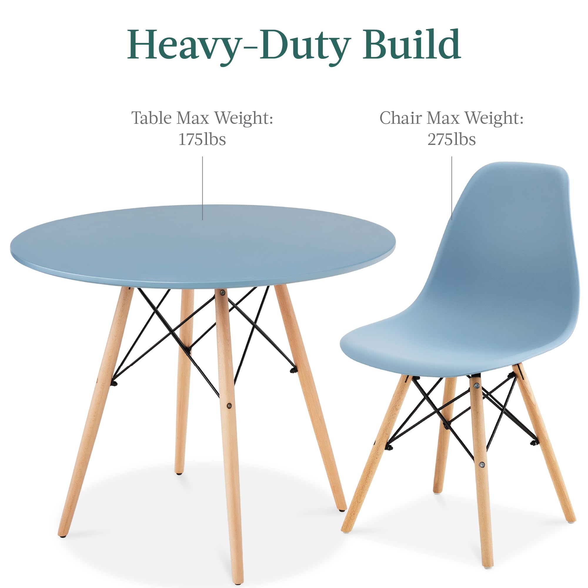 Best Choice Products 5-Piece Dining Set, Compact Mid-Century Modern Table & Chair Set for Home, Apartment w/ 4 Chairs, Plastic Seats, Wooden Legs, Metal Frame - Blue/Oak - Image 7