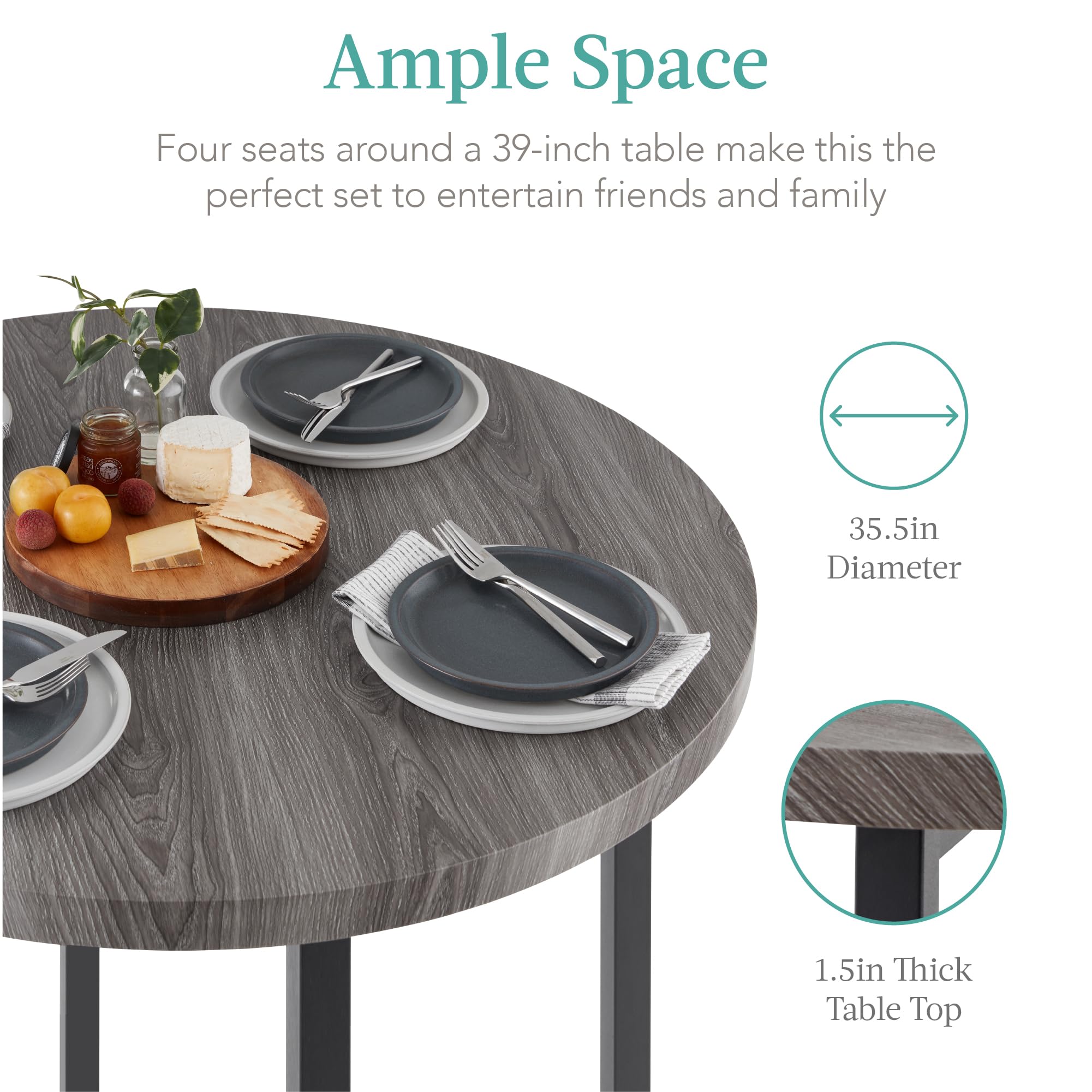 Best Choice Products 5-Piece Modern Round Counter Height Dining Set for Home Kitchen, Dining Room w/ 4 Chairs, 1.5in Thick Table - Gray - Image 3