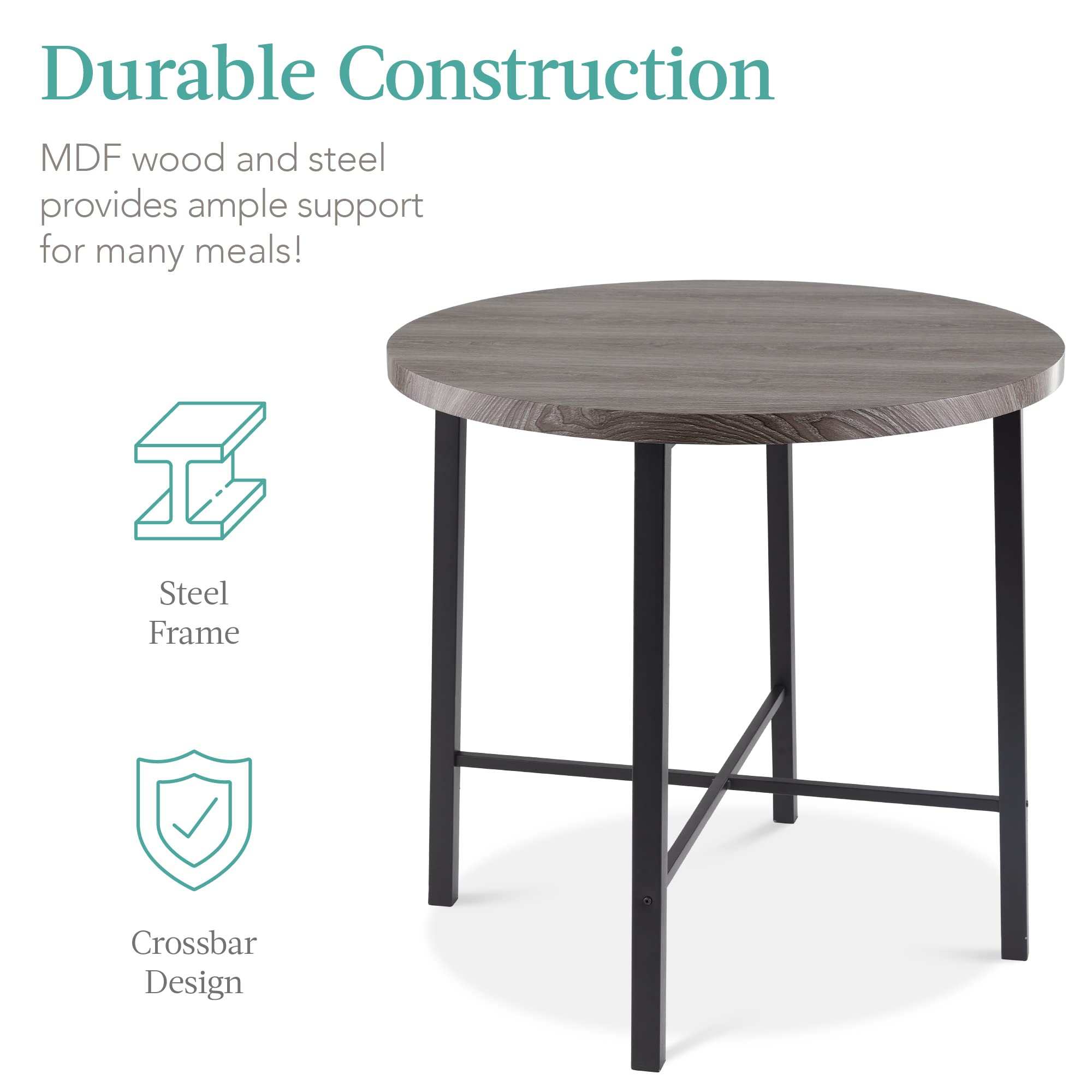 Best Choice Products 5-Piece Modern Round Counter Height Dining Set for Home Kitchen, Dining Room w/ 4 Chairs, 1.5in Thick Table - Gray - Image 4