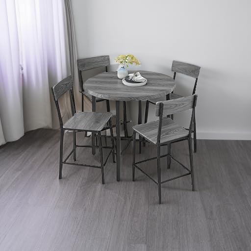 Best Choice Products 5-Piece Modern Round Counter Height Dining Set for Home Kitchen, Dining Room w/ 4 Chairs, 1.5in Thick Table - Gray - Image 5