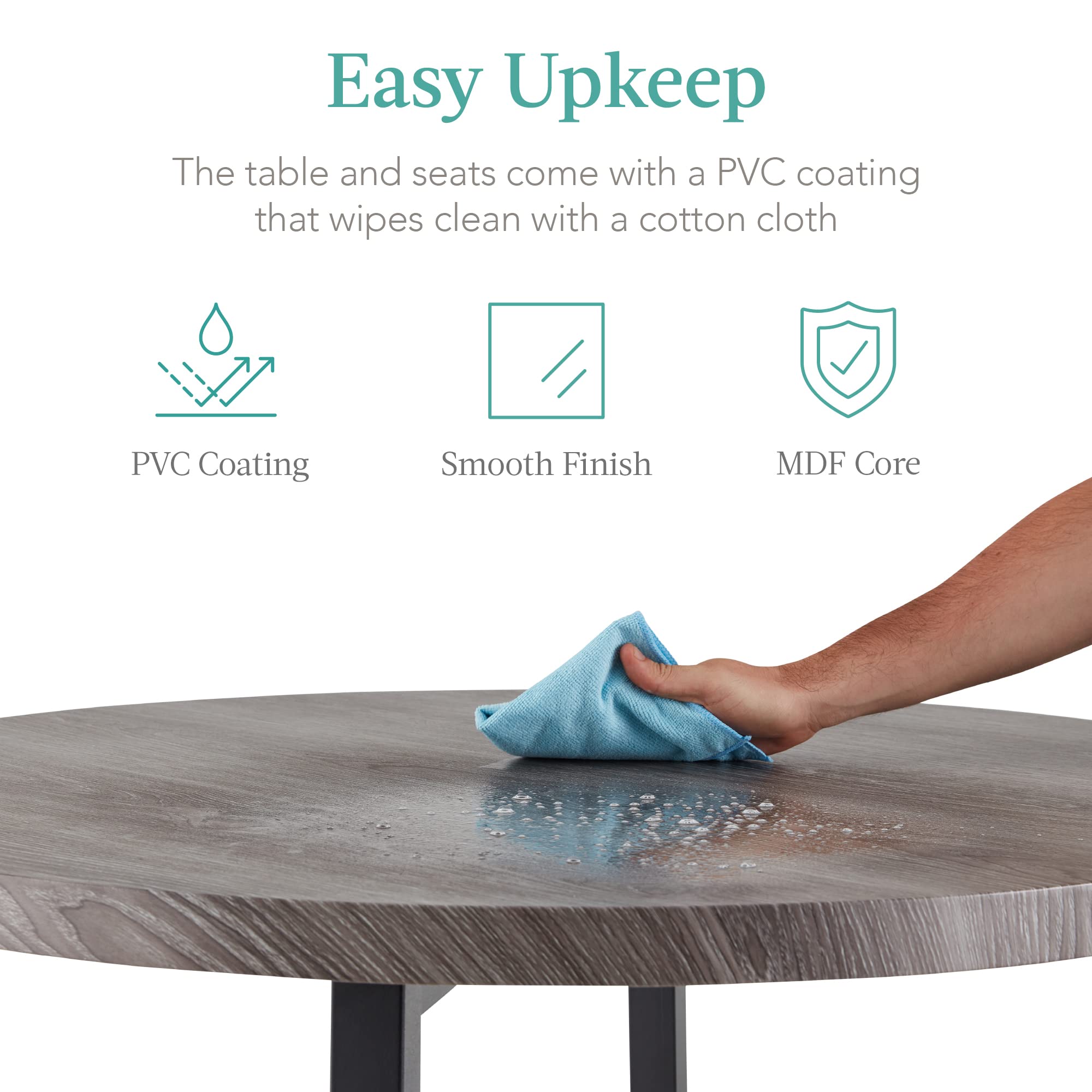 Best Choice Products 5-Piece Modern Round Counter Height Dining Set for Home Kitchen, Dining Room w/ 4 Chairs, 1.5in Thick Table - Gray - Image 6