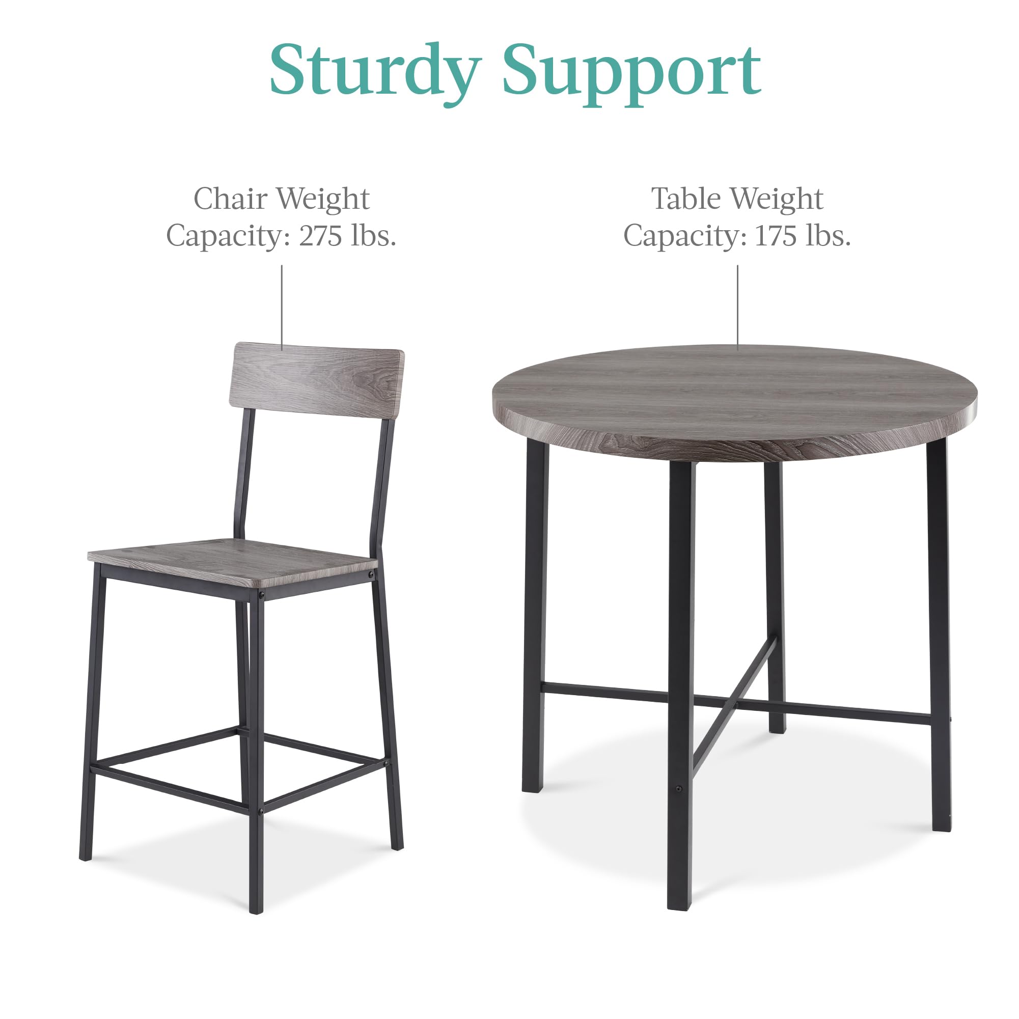 Best Choice Products 5-Piece Modern Round Counter Height Dining Set for Home Kitchen, Dining Room w/ 4 Chairs, 1.5in Thick Table - Gray - Image 7