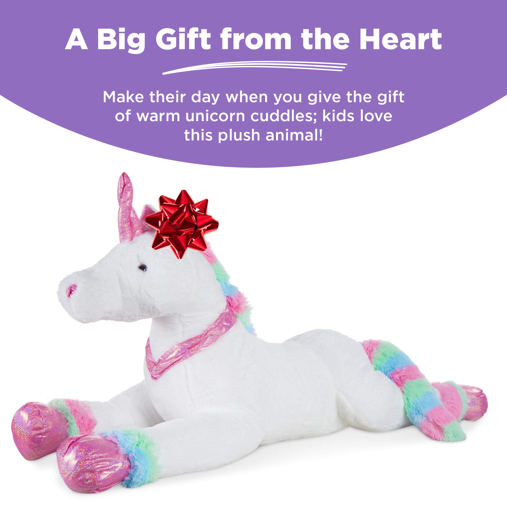 Best Choice Products 52in Kids Extra Large Plush Unicorn, Life-Size Stuffed Animal Toy w/Rainbow Details - Soft White Fur - Image 3