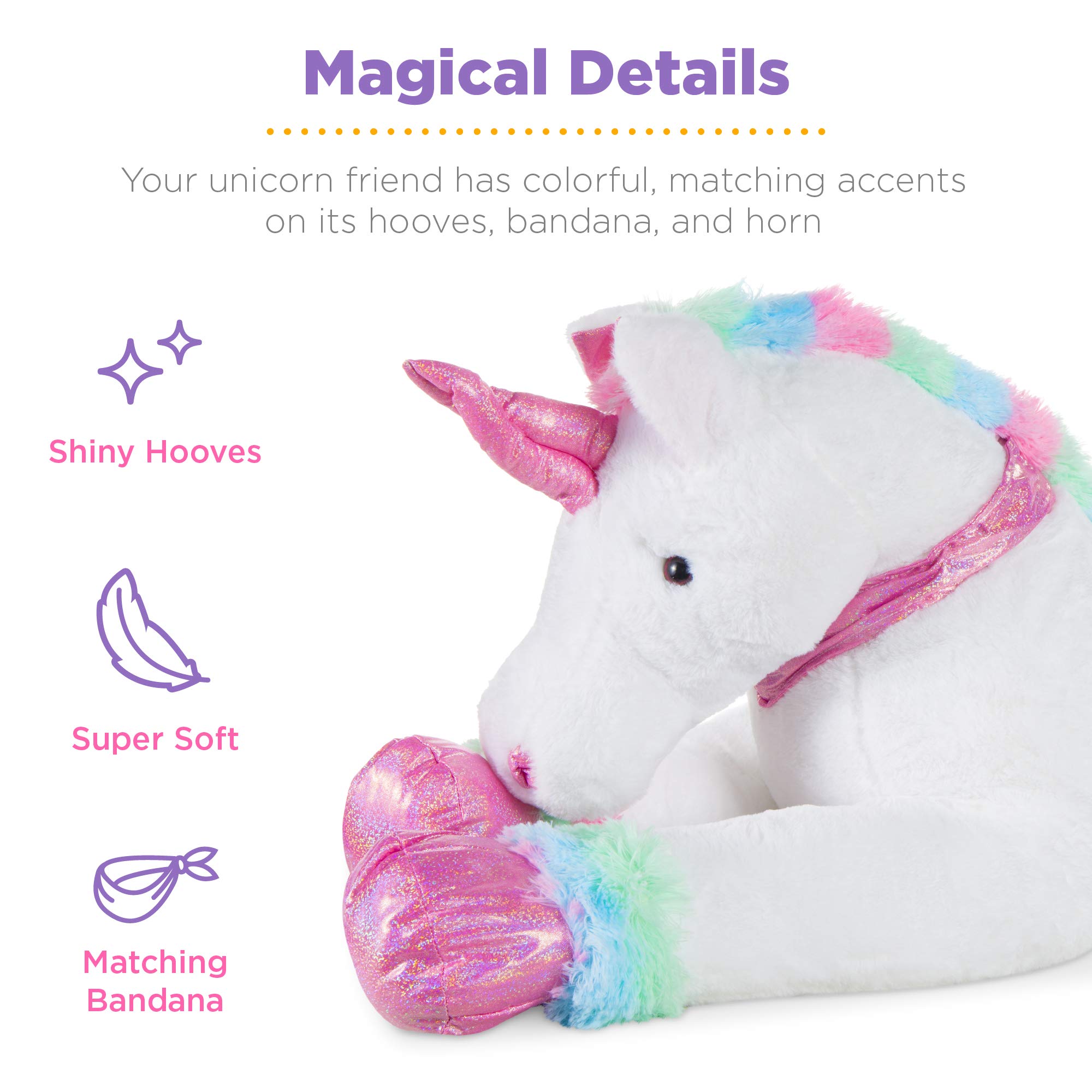 Best Choice Products 52in Kids Extra Large Plush Unicorn, Life-Size Stuffed Animal Toy w/Rainbow Details - Soft White Fur - Image 4
