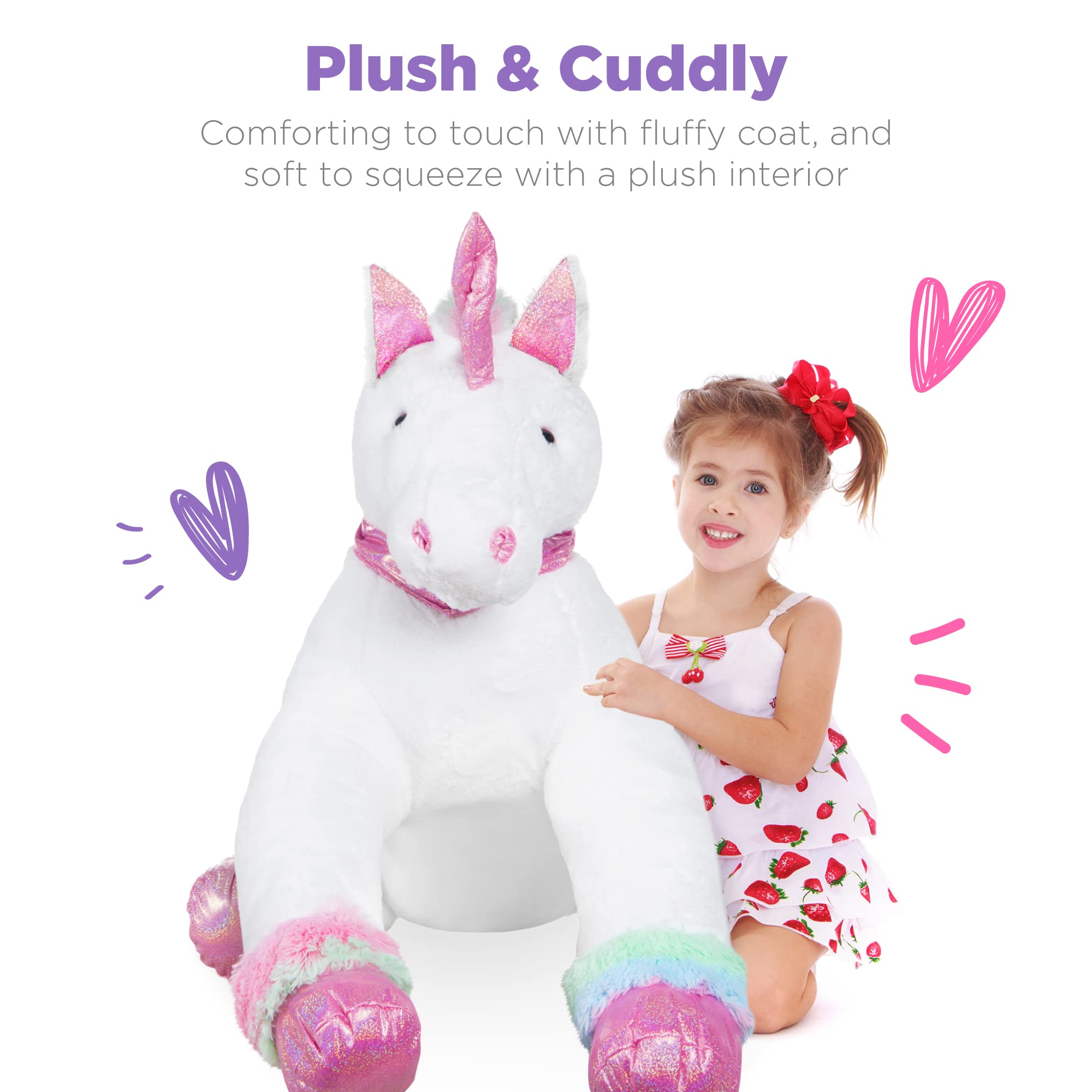 Best Choice Products 52in Kids Extra Large Plush Unicorn, Life-Size Stuffed Animal Toy w/Rainbow Details - Soft White Fur - Image 5