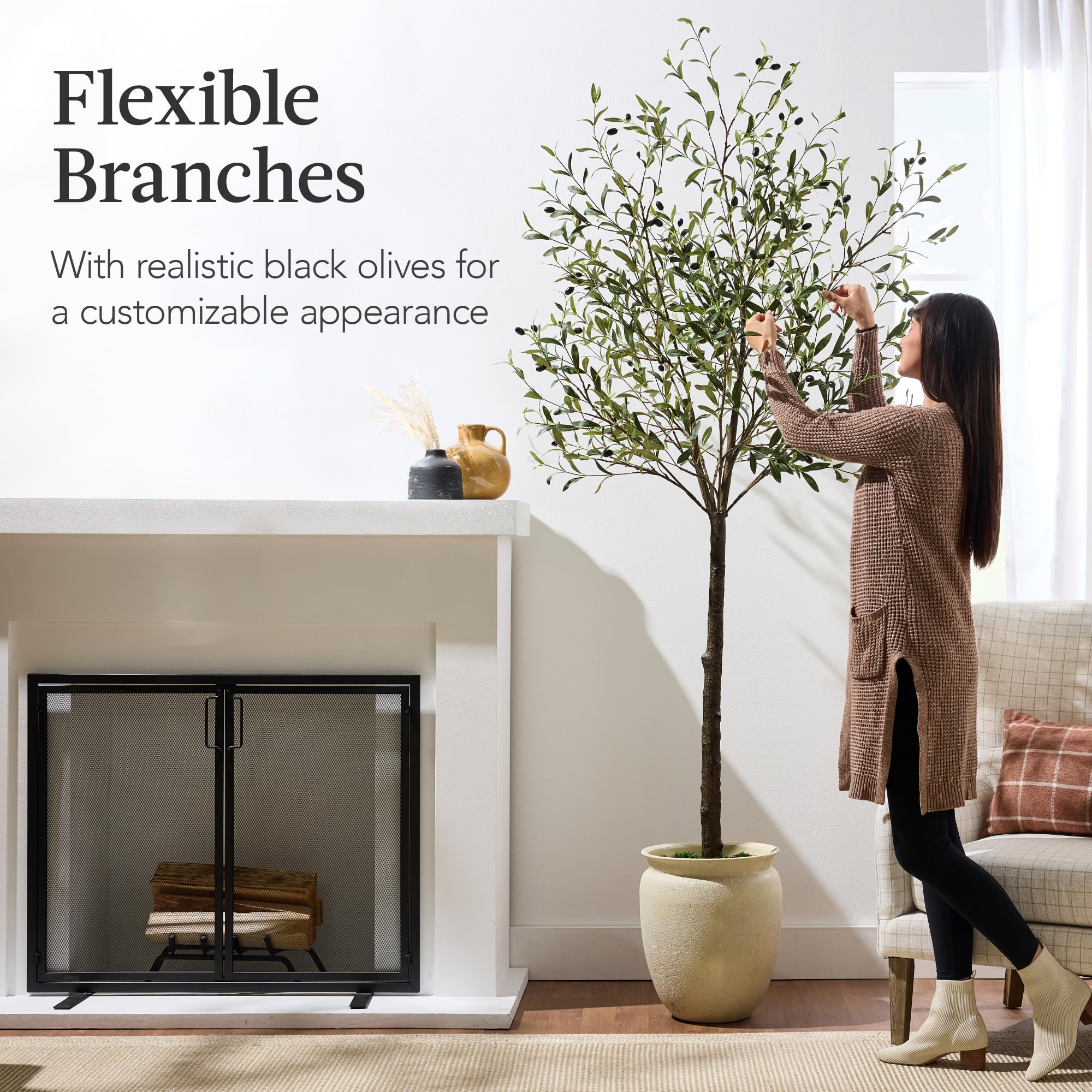 Best Choice Products 5Ft Artificial Olive Tree, Lifelike Faux Tree w/Planter Pot, Indoor Home Office Accent Decor Realistic Trunk, Fruit, Fake Plant - Image 5