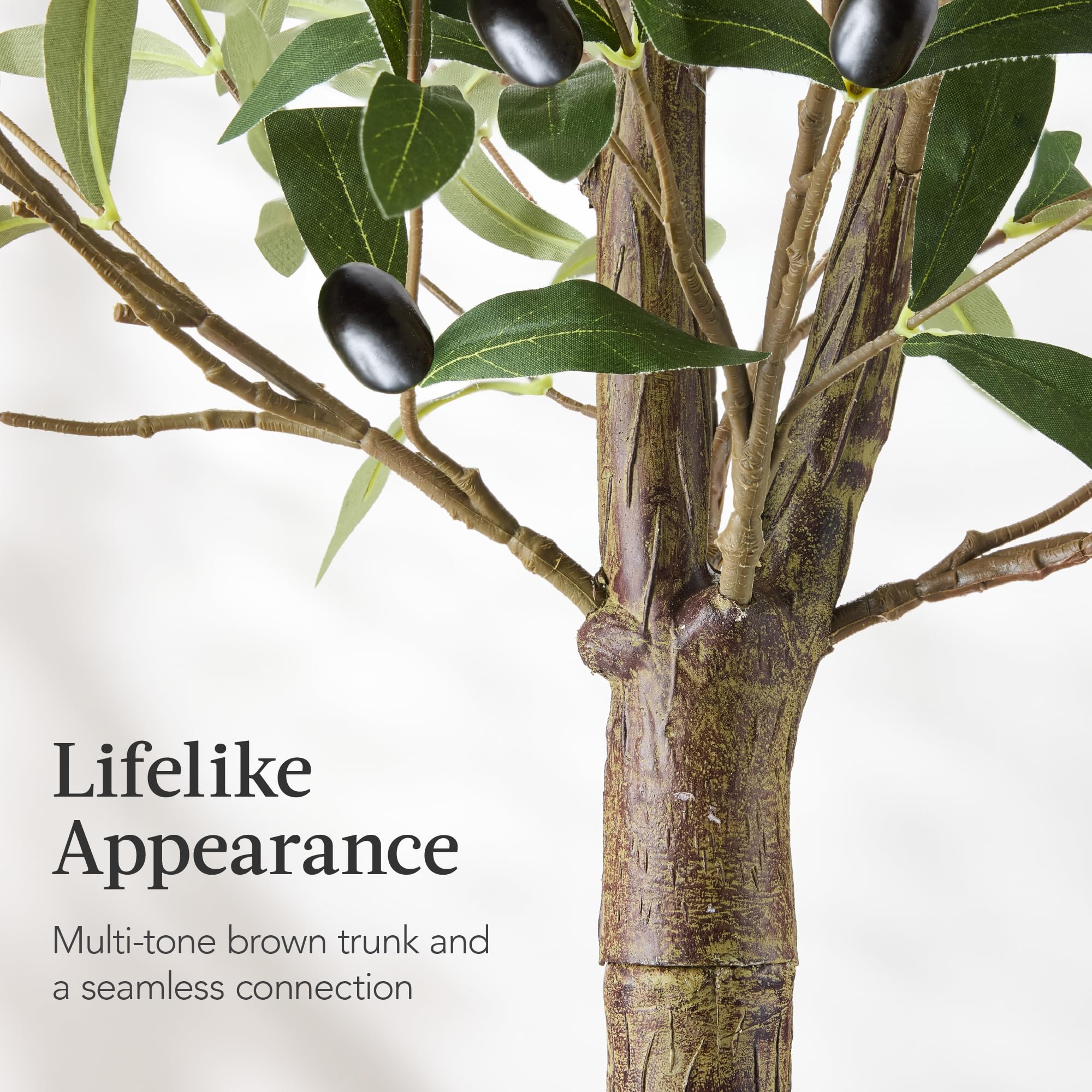 Best Choice Products 5Ft Artificial Olive Tree, Lifelike Faux Tree w/Planter Pot, Indoor Home Office Accent Decor Realistic Trunk, Fruit, Fake Plant - Image 6