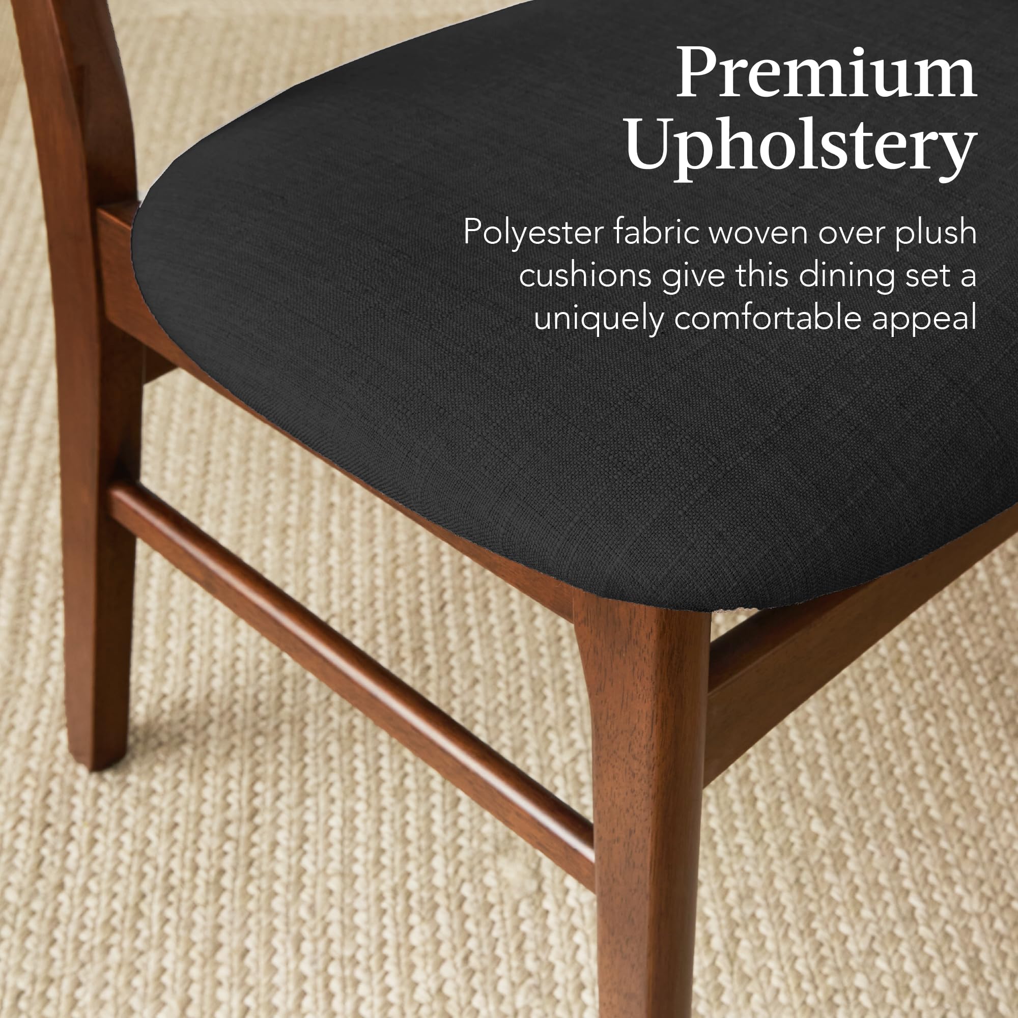 Best Choice Products 6-Piece Wooden Dining Set, Mid-Century Modern Table & Upholstered Chair Set w/Bench Seat, Rubberwood Legs - Walnut/Charcoal - Image 5
