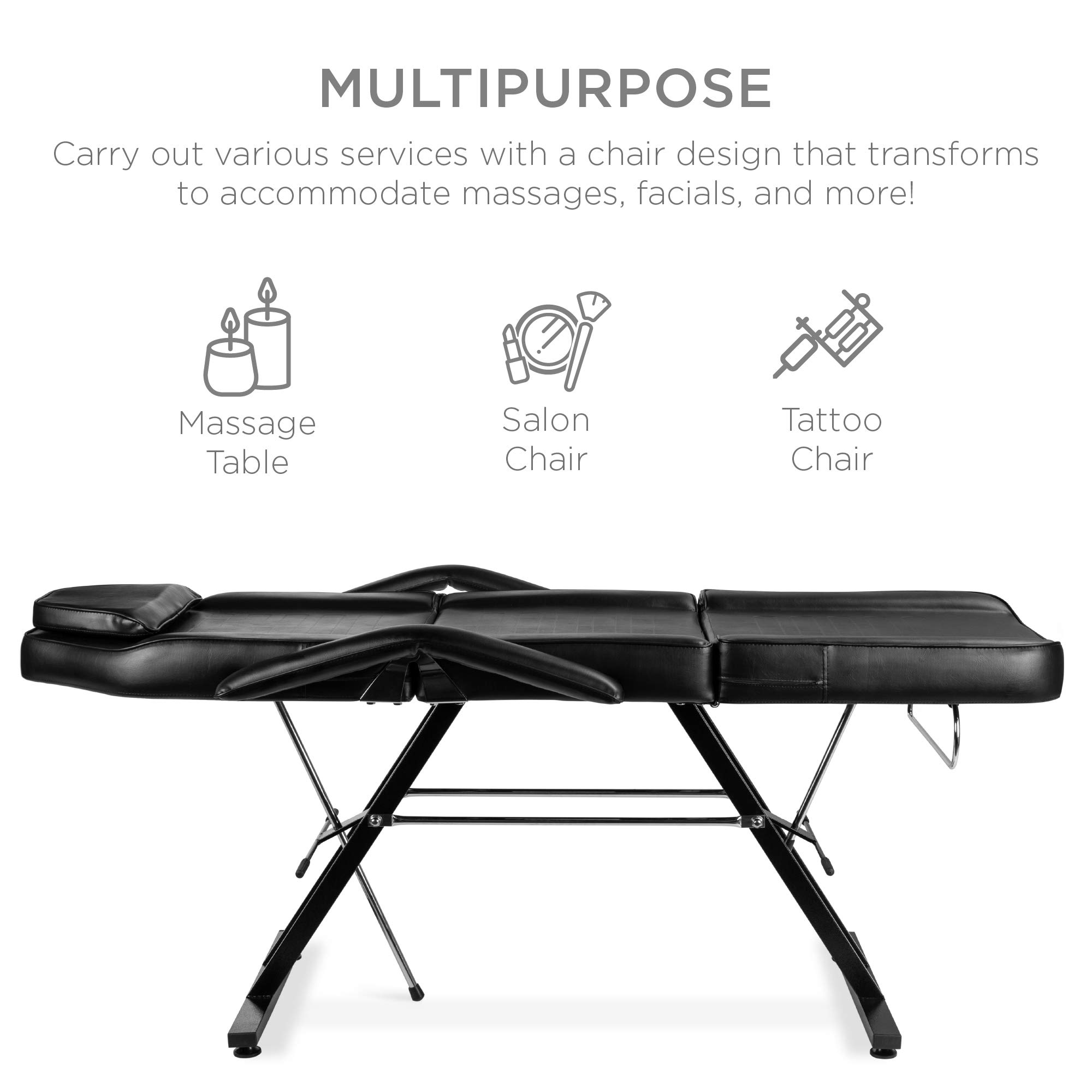 Best Choice Products 71in 3-Section Multipurpose Massage Bed, Spa & Salon Facial, Tattoo Chair w/Hydraulic Stool, Removable Headrest, Facial Cradle, Towel Hanger - Black - Image 3