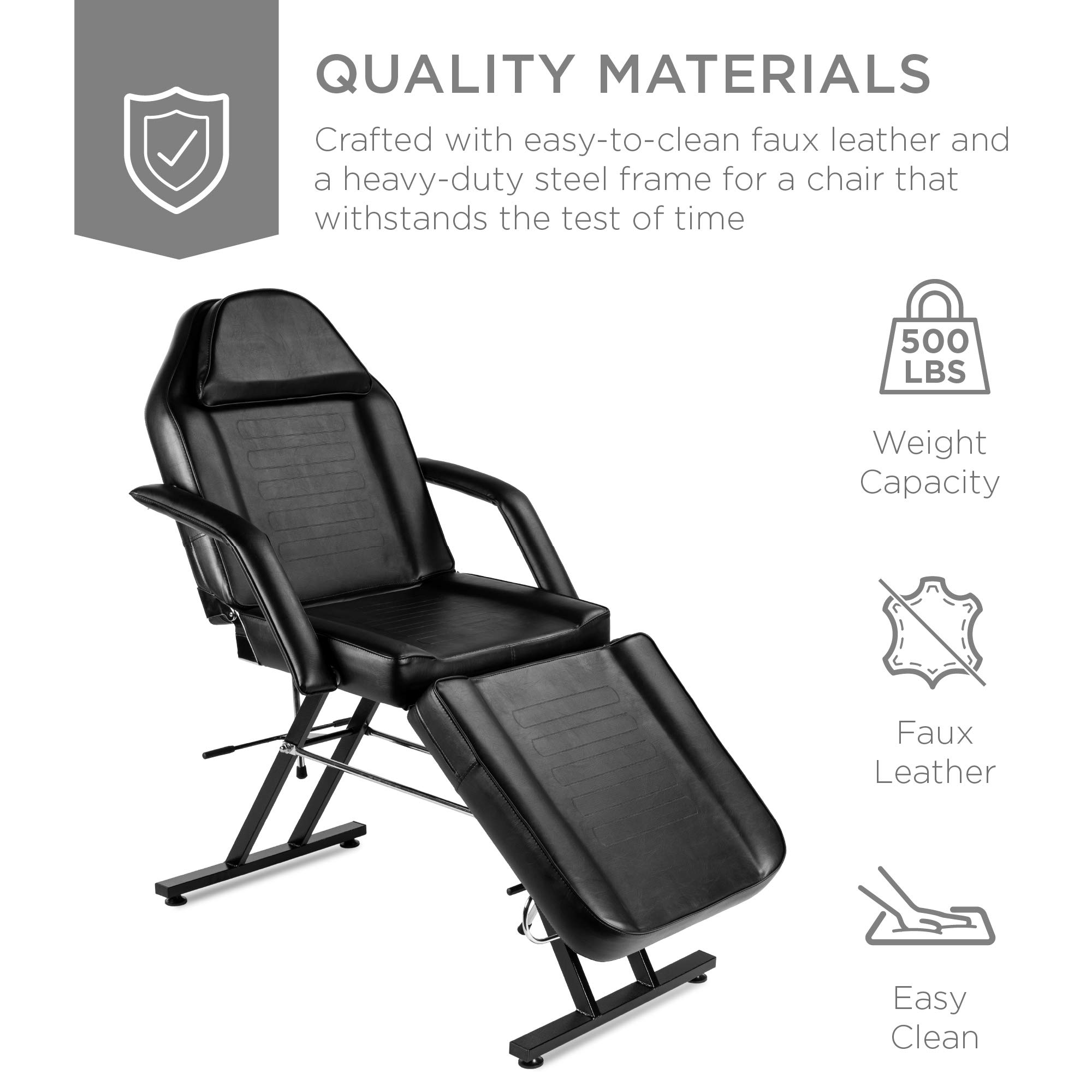 Best Choice Products 71in 3-Section Multipurpose Massage Bed, Spa & Salon Facial, Tattoo Chair w/Hydraulic Stool, Removable Headrest, Facial Cradle, Towel Hanger - Black - Image 6