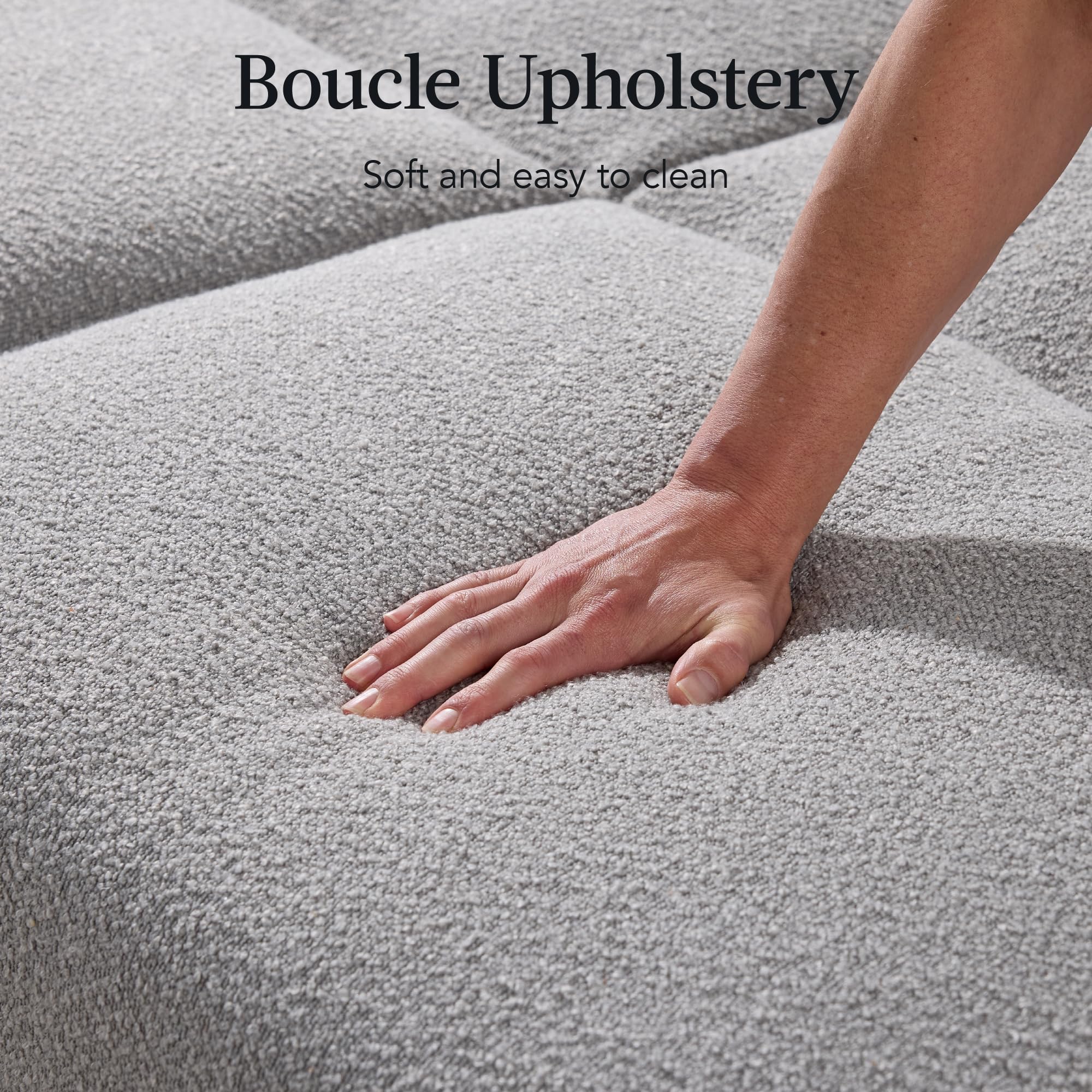 Best Choice Products 77" Mid Century Modern Boucle Loveseat Sofa, Couch, Convertible Sofa Sleeper Bed w/Real Wood, Removable Armrest - Storm Gray - Image 6