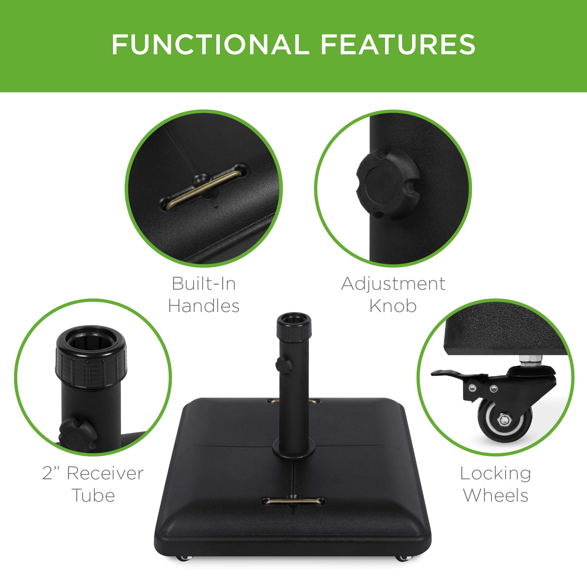 Best Choice Products 81-Pound Heavy Duty Square Concrete Rolling Outdoor Patio Umbrella Base Stand w/Locking Wheels, Handles - Image 5