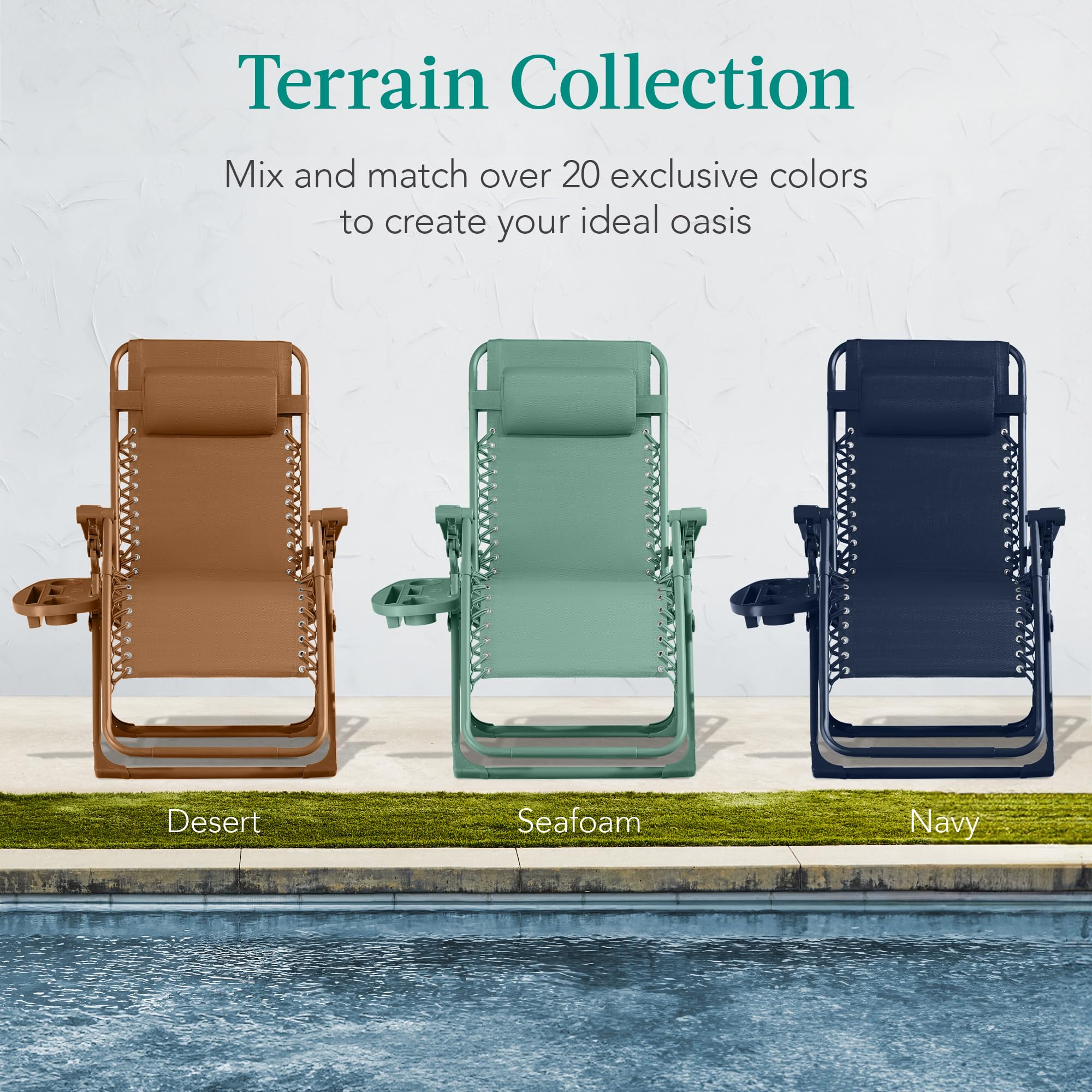 Best Choice Products Adjustable Zero Gravity Chair, Monochromatic Color Folding Patio Recliner w/Side Tray, Headrest - Seafoam - Image 7