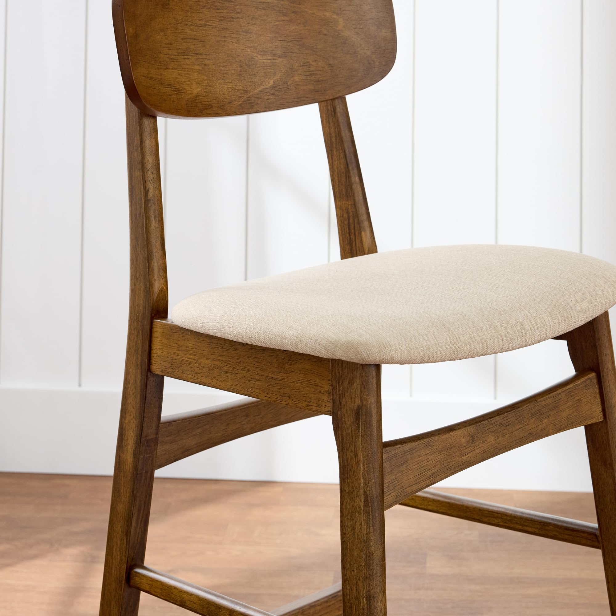 Best Choice Products Bar Stool Set of 2, Modern Farmhouse Counter Height Stools w/Upholstered Cushioned Seat, Wooden Curved Backrest - Walnut/Cream - Image 8