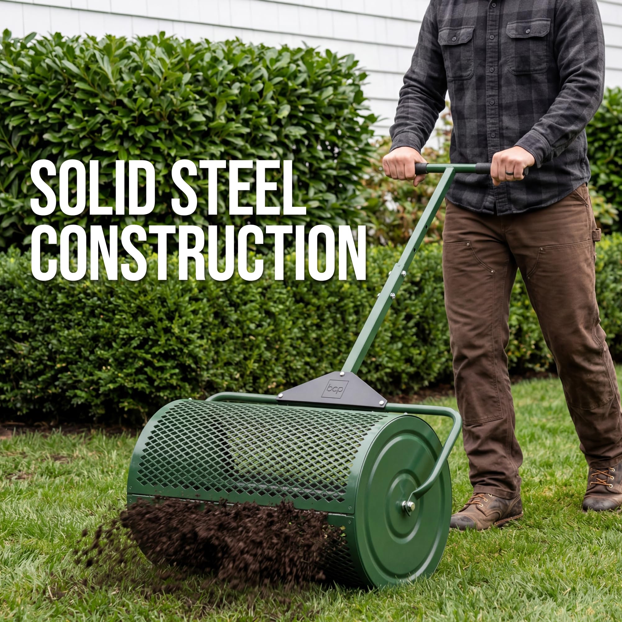 Best Choice Products Compost Spreader 24" Wide, Heavy Duty Steel Lawn & Peat Moss Spreader, Adjustable T-Shaped Handle​ - Top Soil, Sand, Manure, Mulch, Top Dressing Lawn and Garden Spreader - Image 3