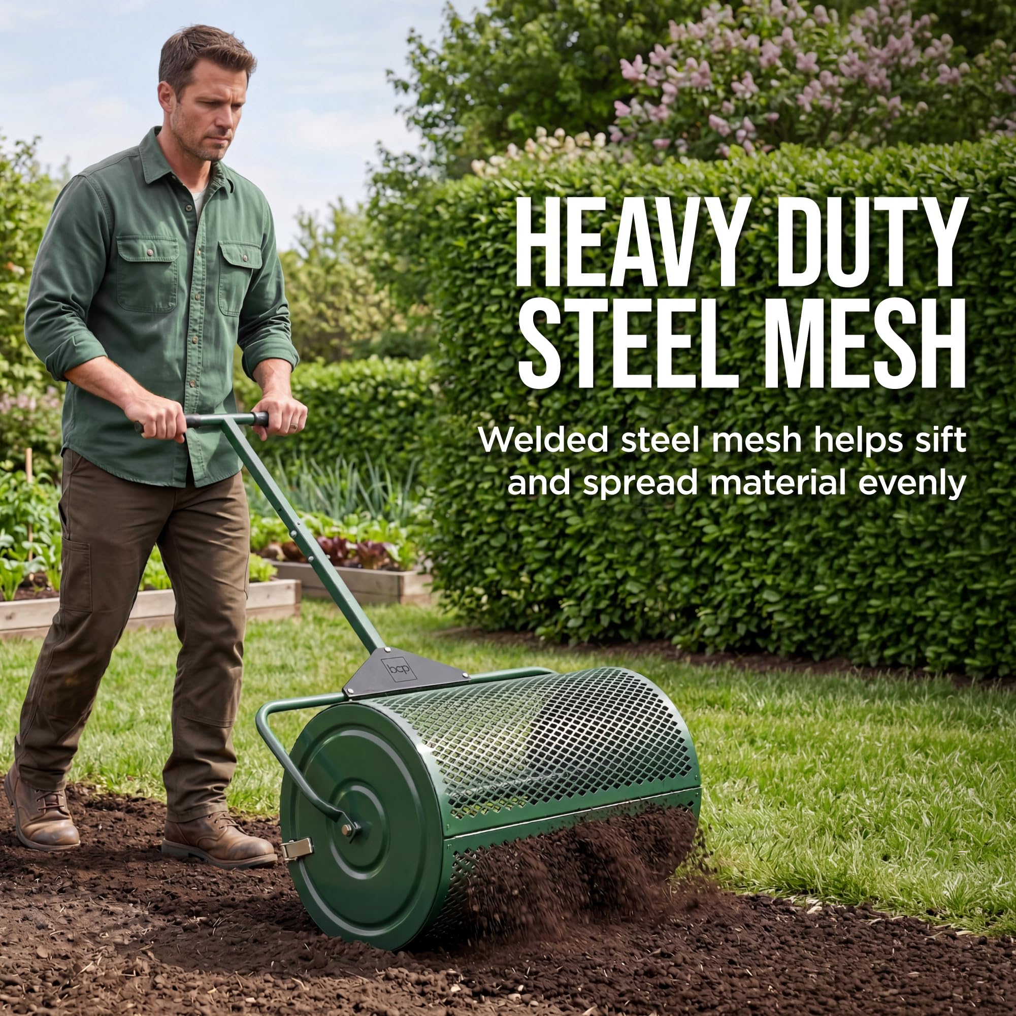 Best Choice Products Compost Spreader 24" Wide, Heavy Duty Steel Lawn & Peat Moss Spreader, Adjustable T-Shaped Handle​ - Top Soil, Sand, Manure, Mulch, Top Dressing Lawn and Garden Spreader - Image 4